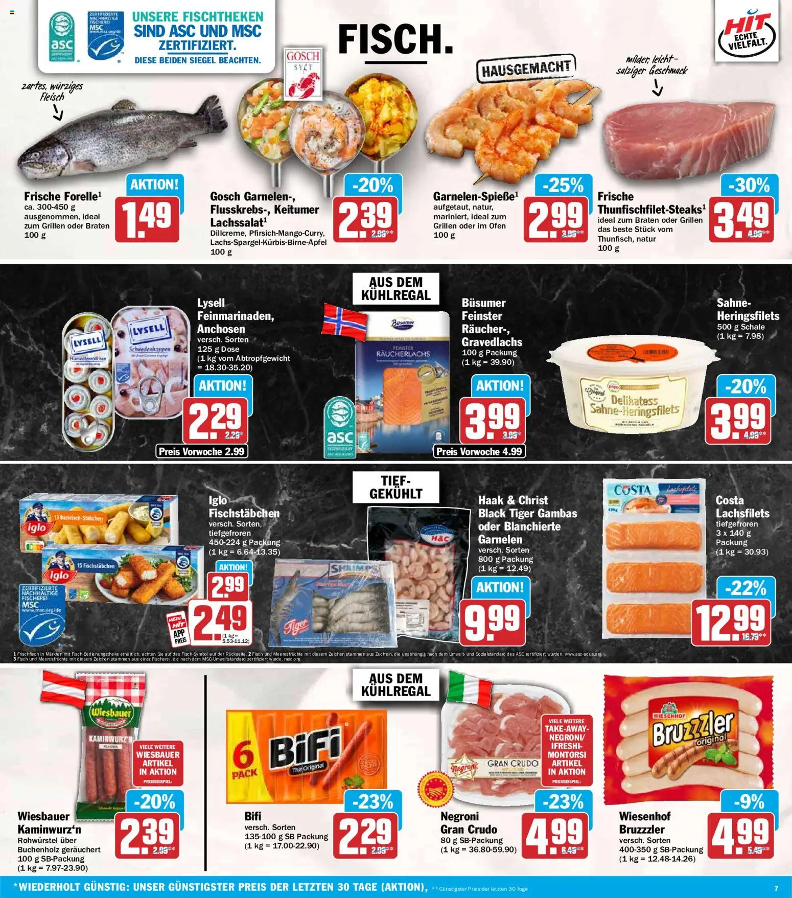 HIT Prospekt – gültig ab 03.08.2026 | Seite: 7 | Produkte: Räucherlachs, Fischstabchen, Sahne, Fleisch