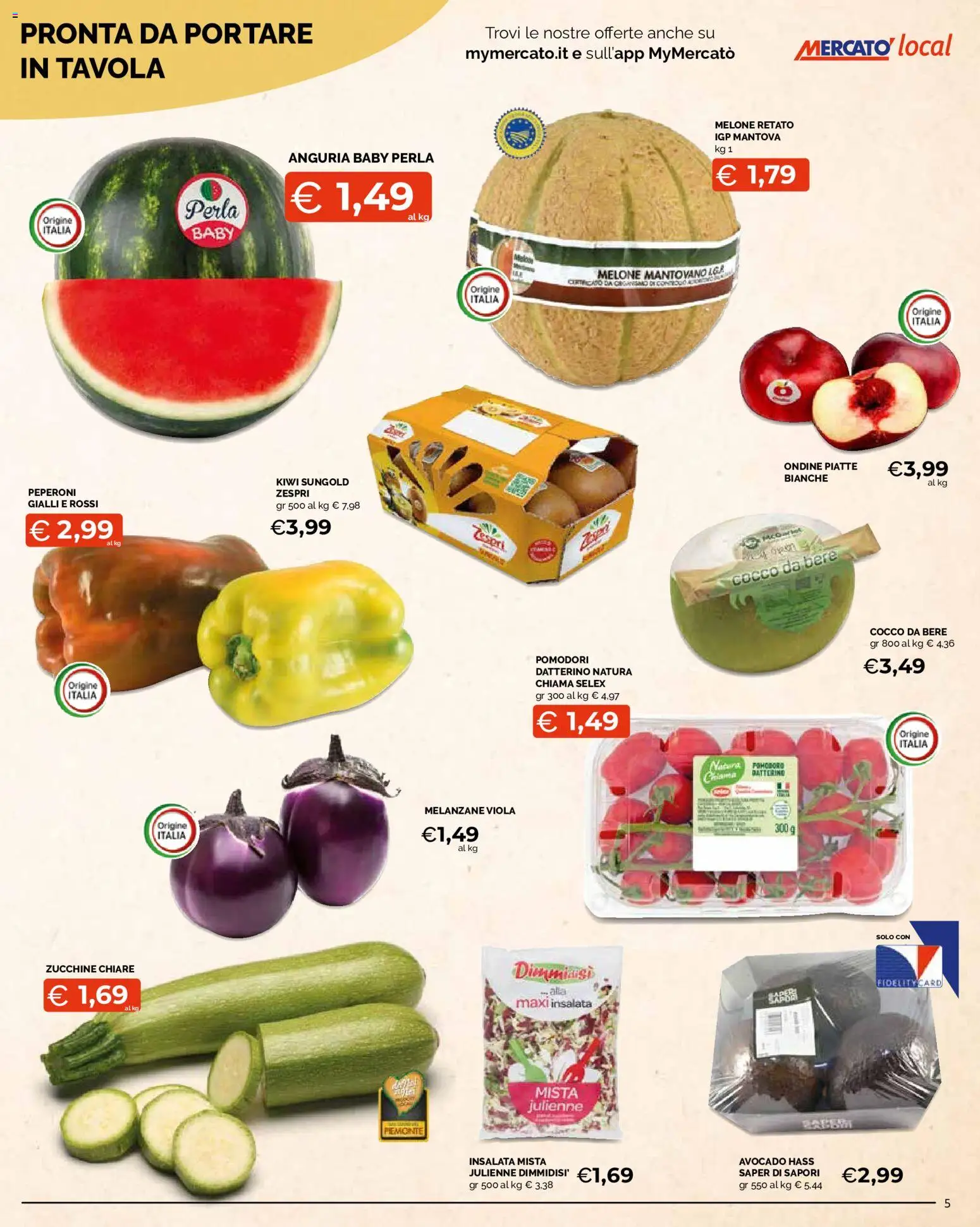 Volantino Mercatò del 10/08/2026 | Pagina: 5 | Prodotti: Avocado, Pomodori, Anguria, Zucchine
