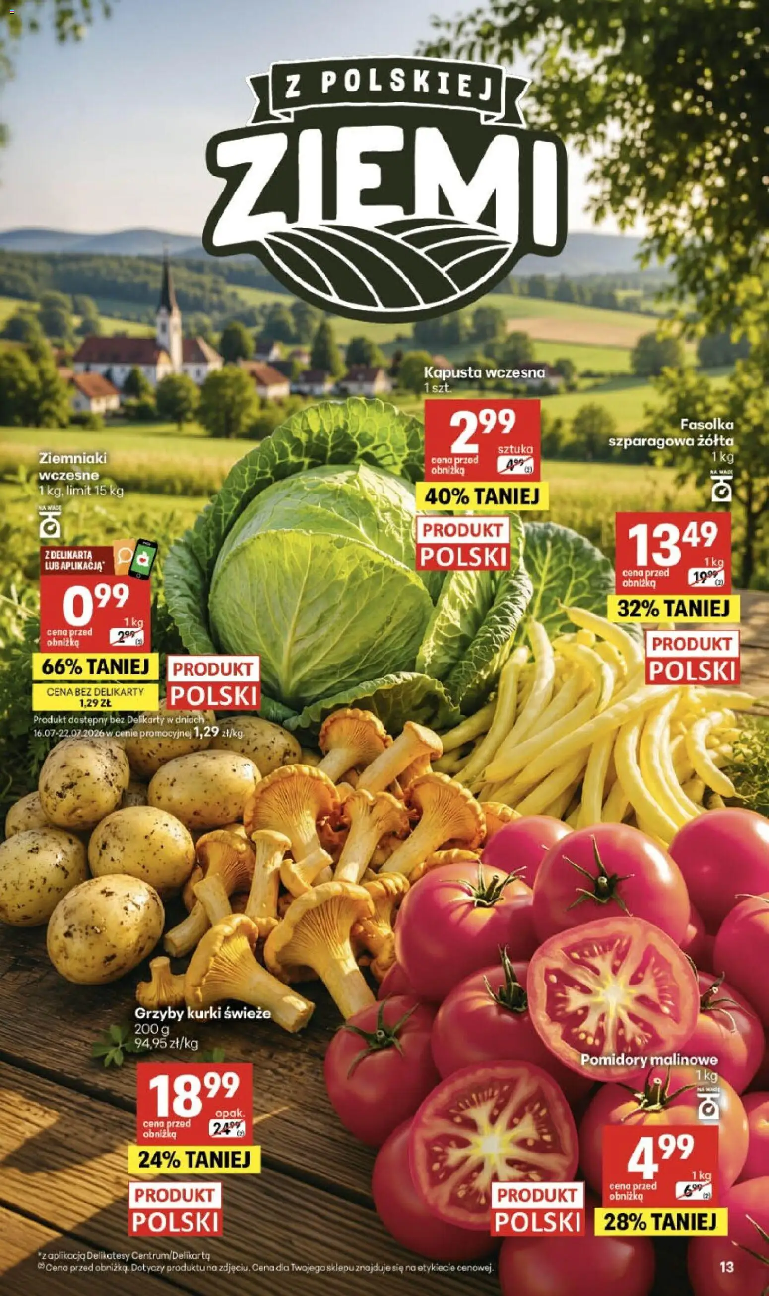 Delikatesy Centrum gazetka - Sklepy Własne od 16.07.2026 | Strona: 13 | Produkty: Kapusta, Pomidory malinowe, Delikatesy, Pomidory