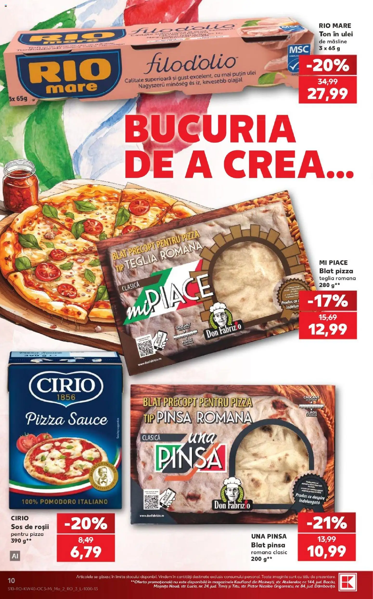 Kaufland RO akciós ujság - amely érvényes a következő dátumtól: 2026.09.30. | Oldal: 10 | Termékek: Rio Mare, Pizza