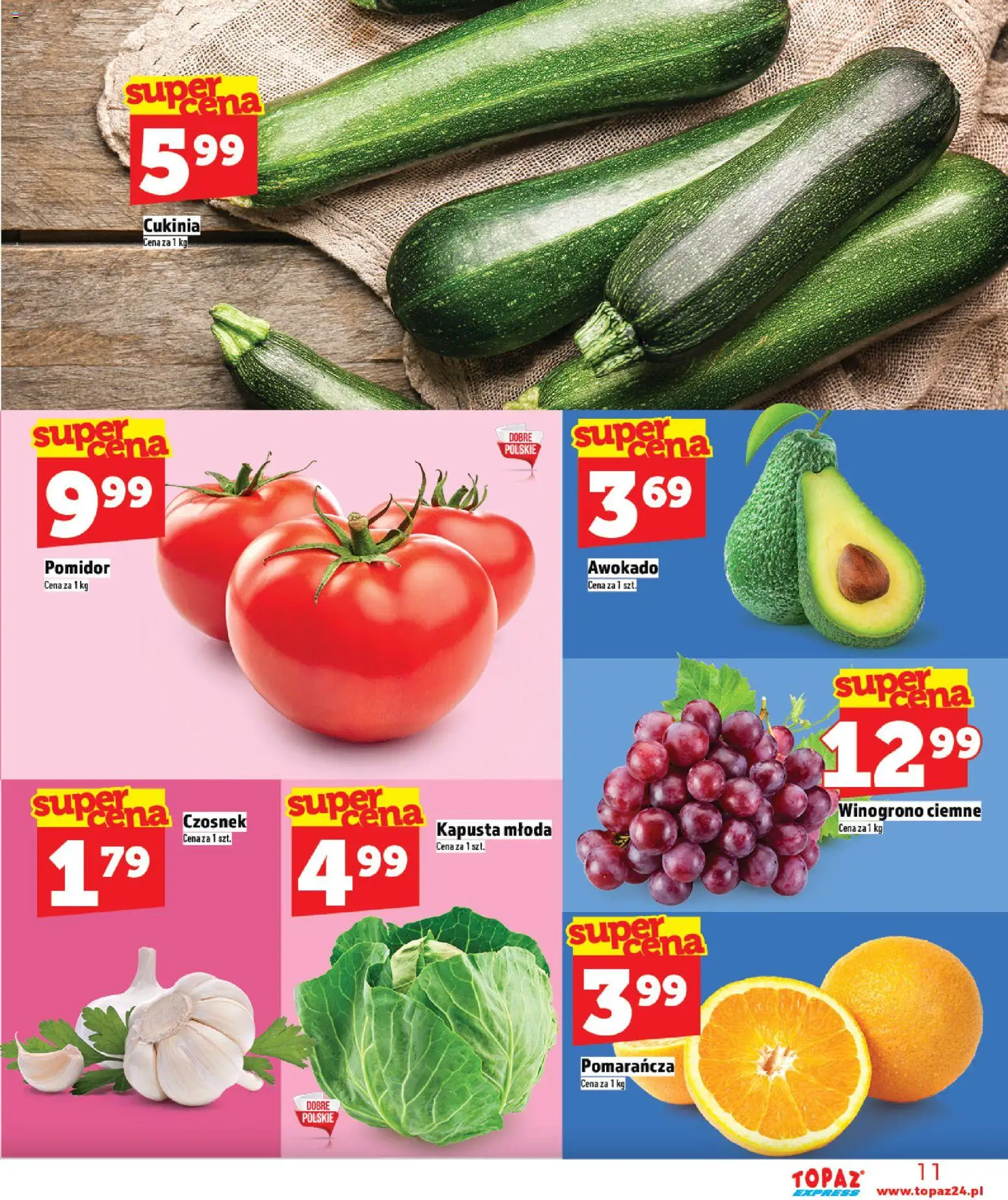 Topaz gazetka - Express od 07.05.2026 | Strona: 11 | Produkty: Czosnek, Kapusta, Winogrono, Awokado