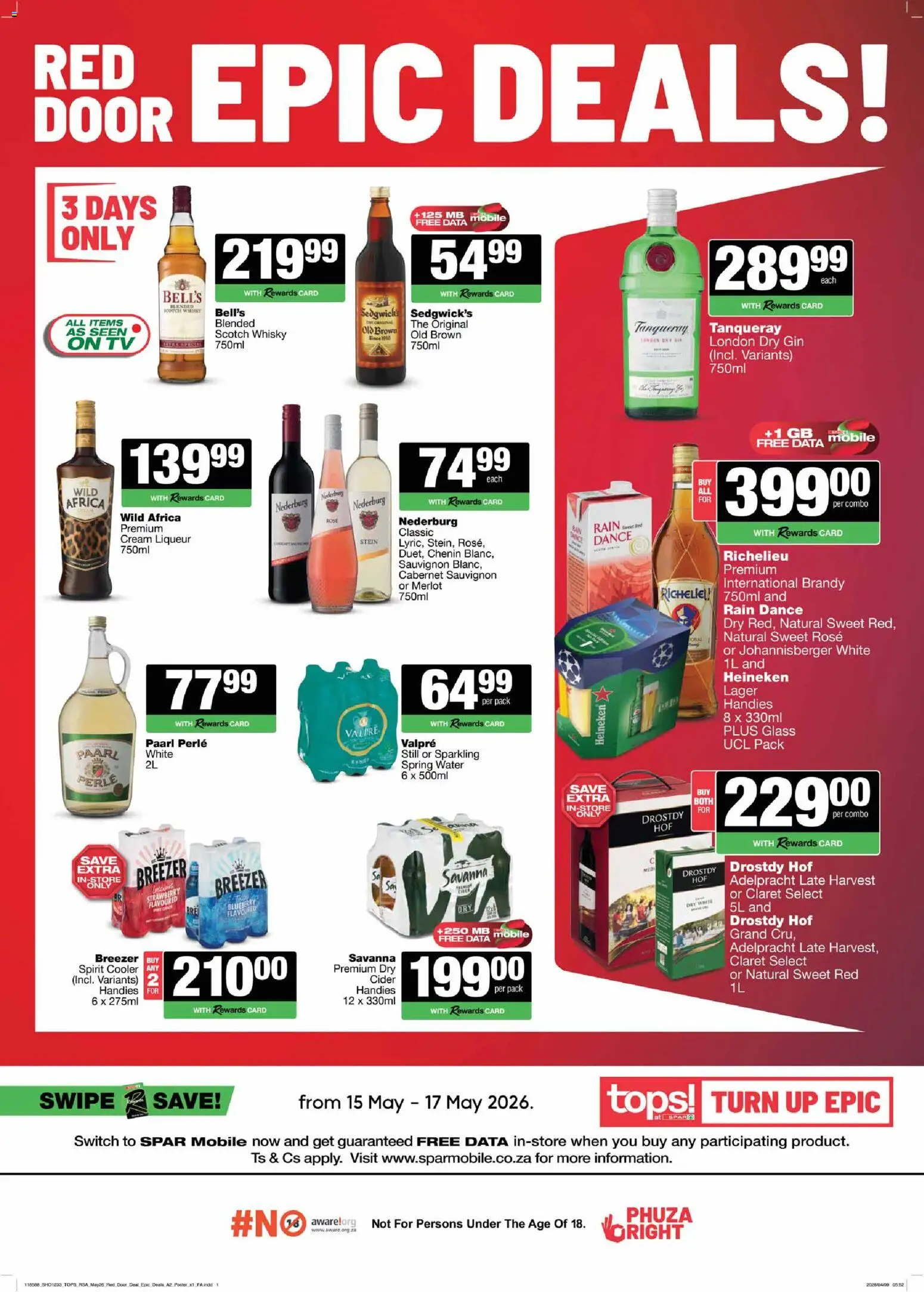 New Tops at Spar catalogue – valid from 15.05.2026 | Page: 1 | Products: Brandy, Cider, Switch, Cream