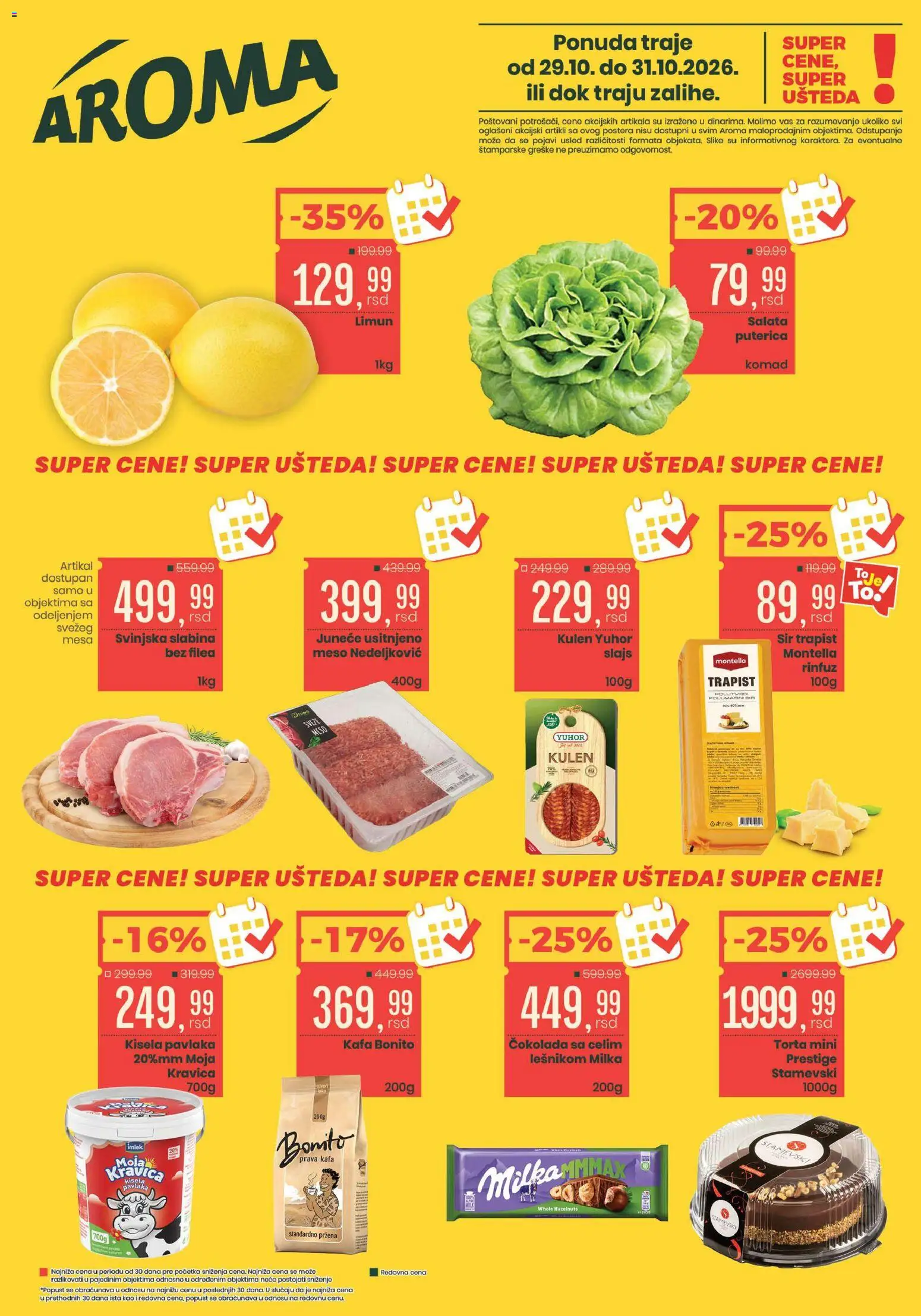 Aroma Market katalog - važi od 29.10.2026 | Strana: 1 | Proizvode: Kisela pavlaka, Čokolada, Limun, Torta