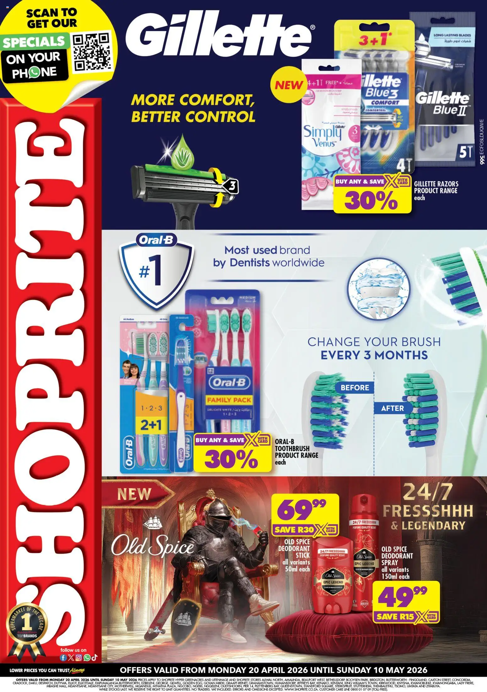 New Shoprite catalogue – valid from 20.04.2026 | Page: 1 | Products: Perfume, Brush, Razors, Toothbrush