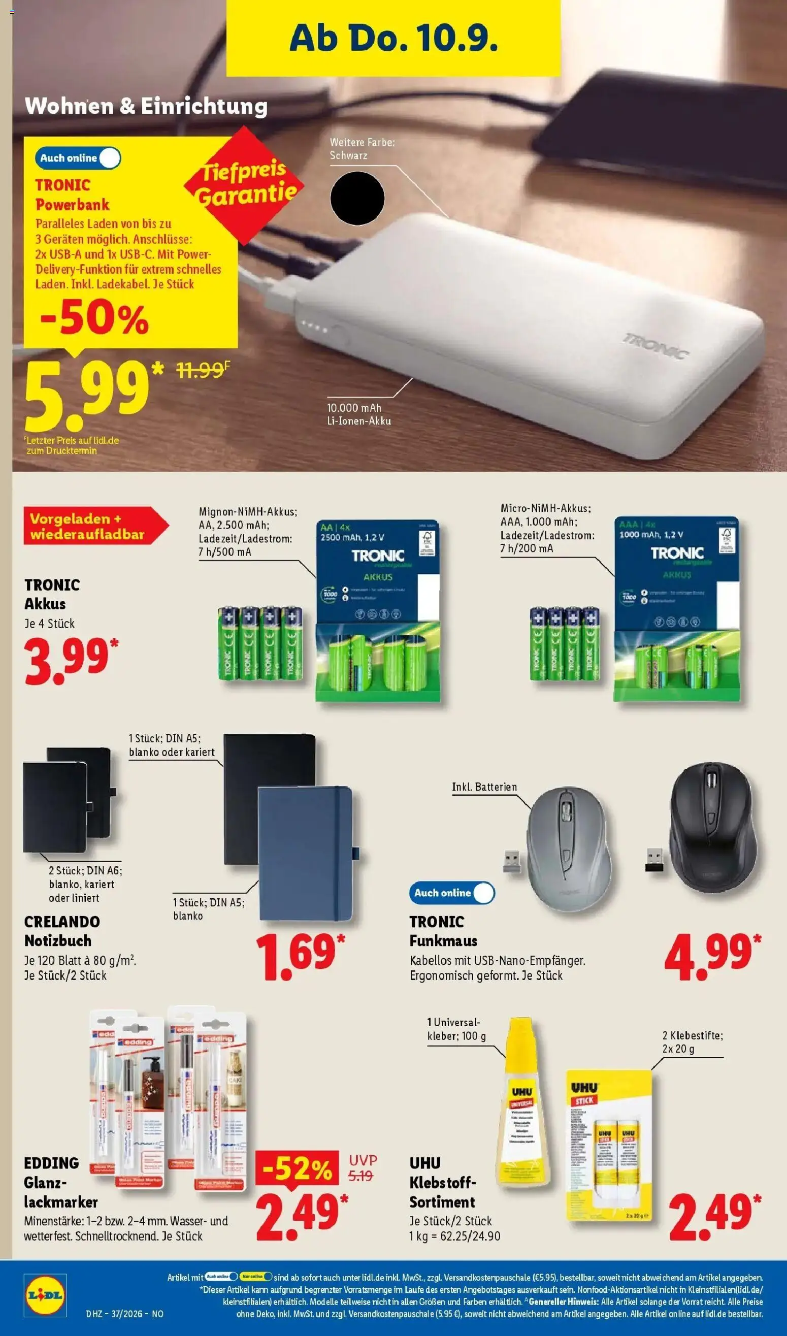 Lidl Prospekt Braunschweig (ab 07.09.2026) zum Blättern » Angebote | Seite: 50 | Produkte: Batterien, Wasser, Notebook, Notizbuch