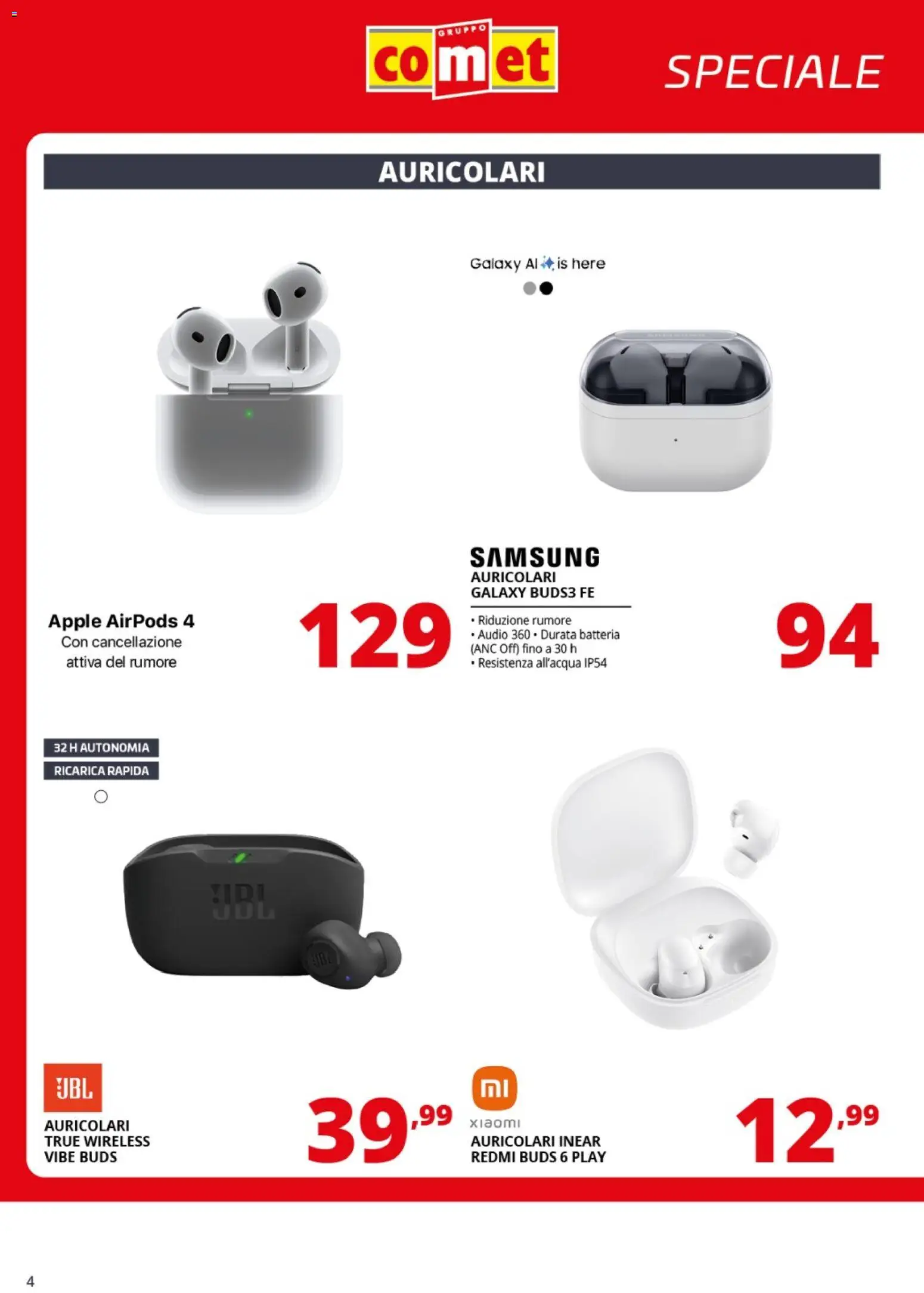 Volantino Comet del 10.03.2026 | Pagina: 4 | Prodotti: Auricolari, Airpods, Batteria, Samsung