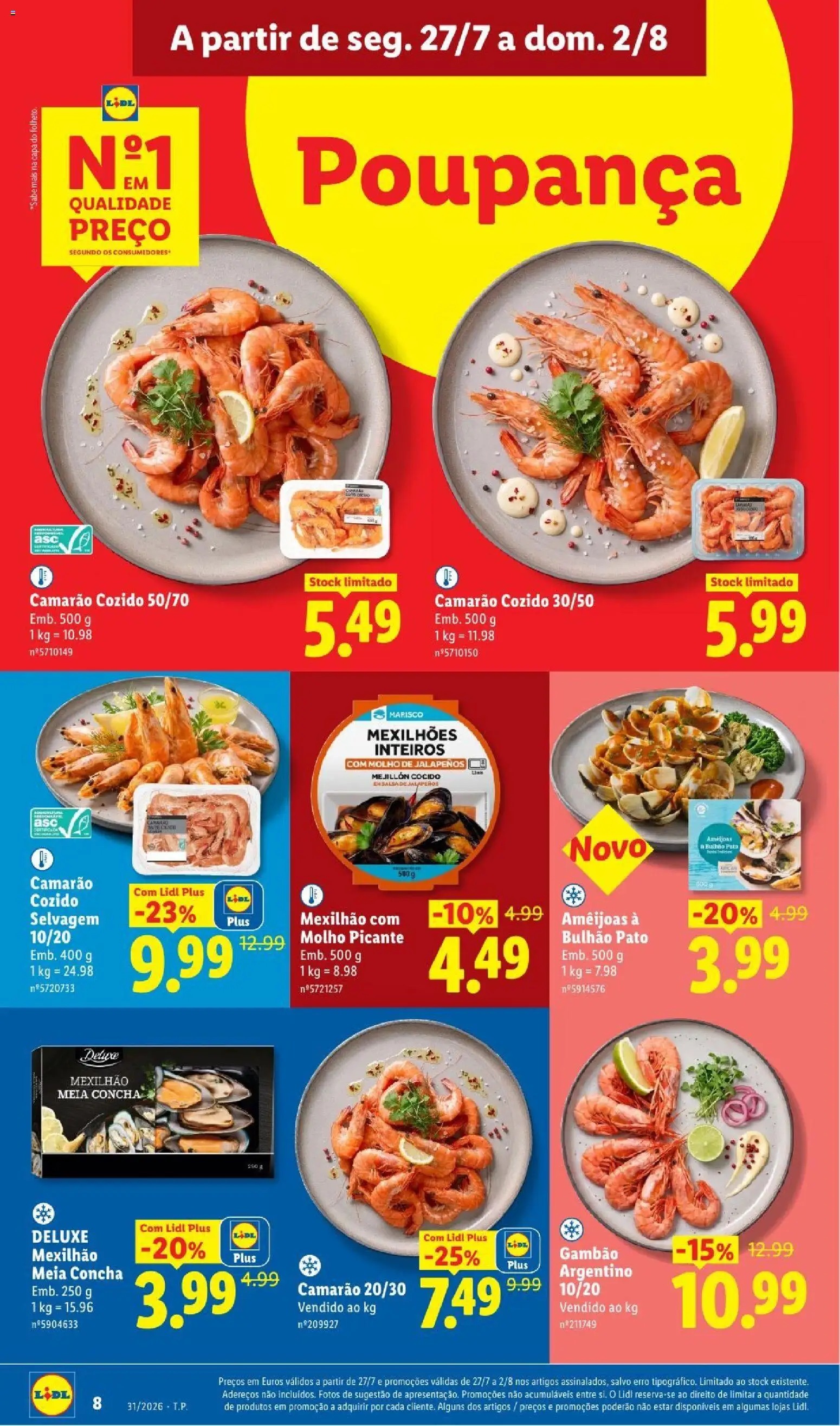 Lidl folheto │ válido de 27/07/2026 | Página: 8 | Produtos: Camarão, Mexilhões