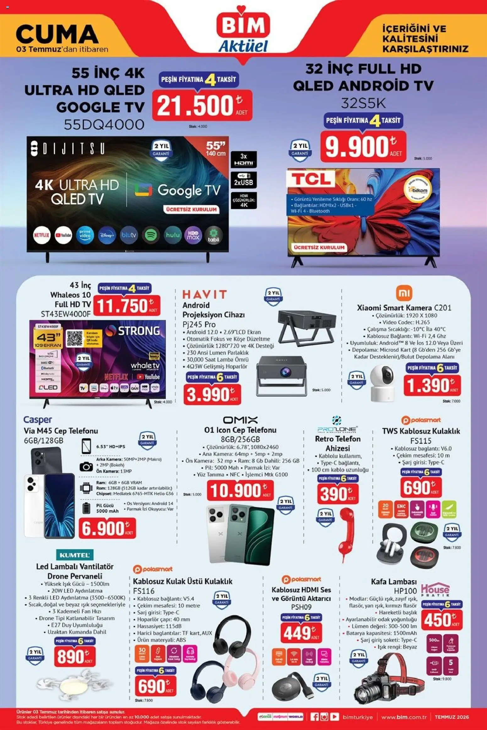 BİM - Katalog Cuma - 03 Temmuz 2026 tarihinden itibaren geçerlidir | Sayfa: 1 | Ürünler: Pil, Lamba, Ses, Hoparlör