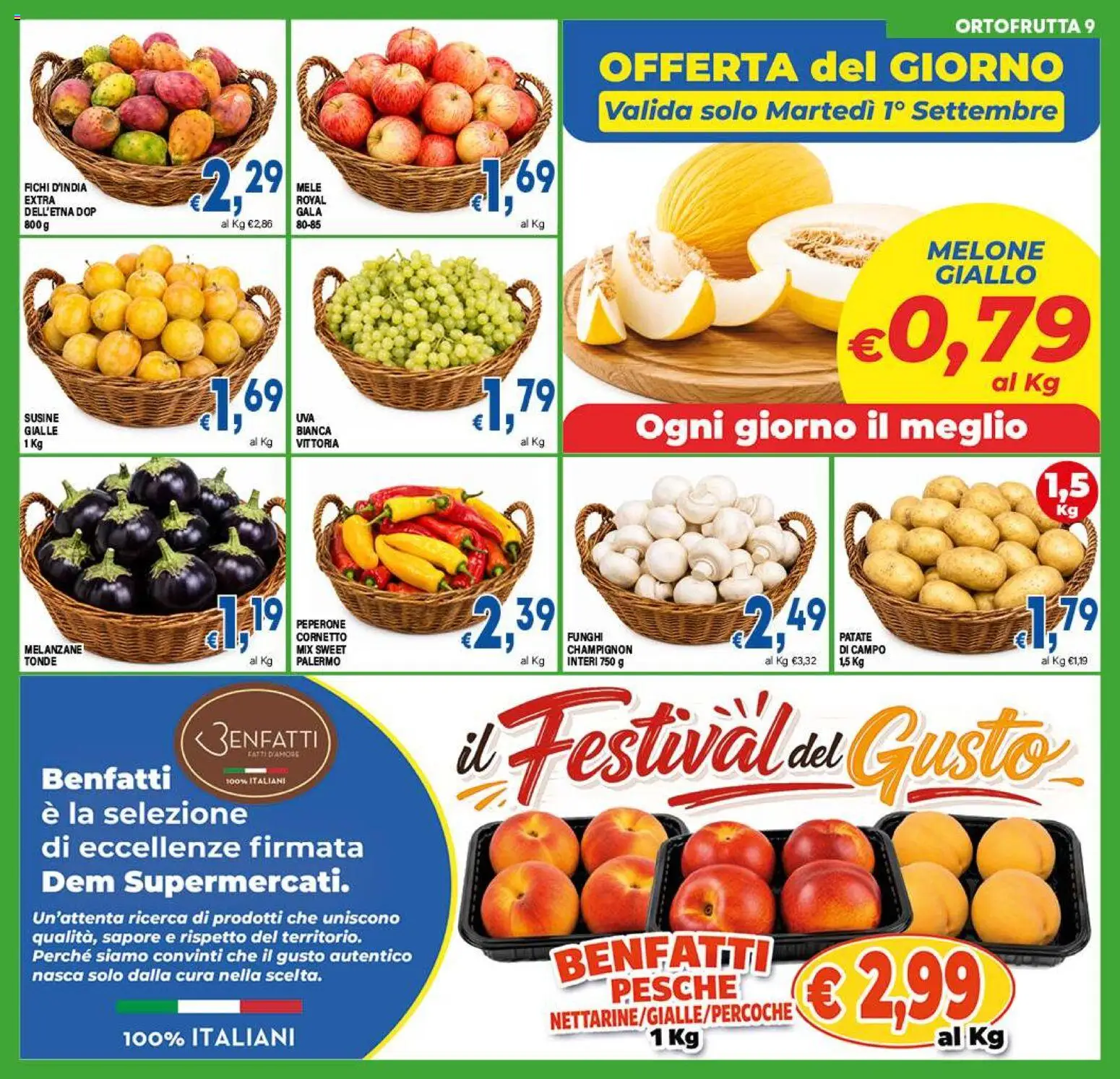 Volantino DEM del 21/08/2026 | Pagina: 9 | Prodotti: Cornetto, Patate, Melanzane, Pesche