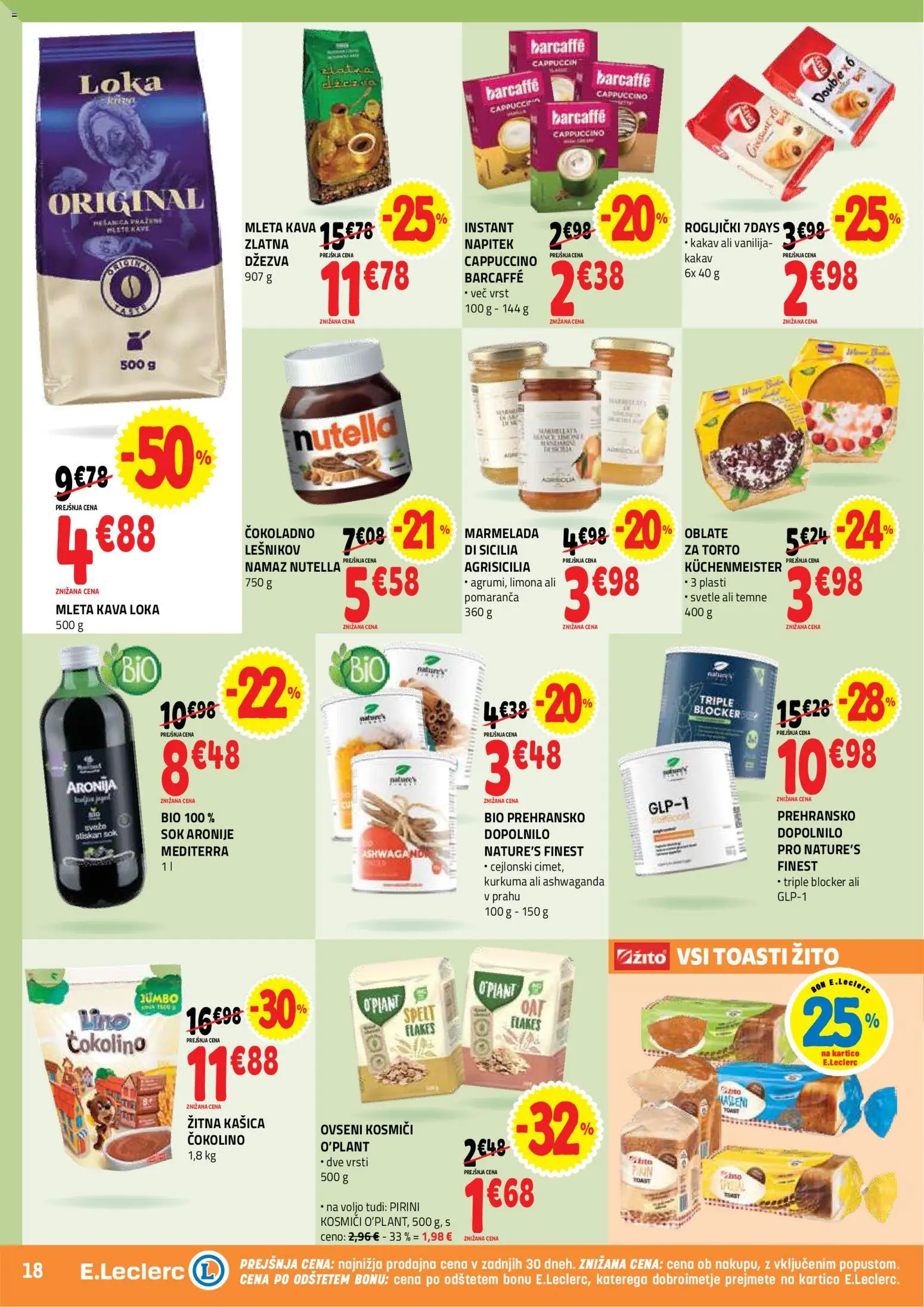Novi E.leclerc katalog ponudbe – veljaven od 22.07.2026 | Stran: 18 | Izdelki: Kava, Sok, Kosmici, Limona