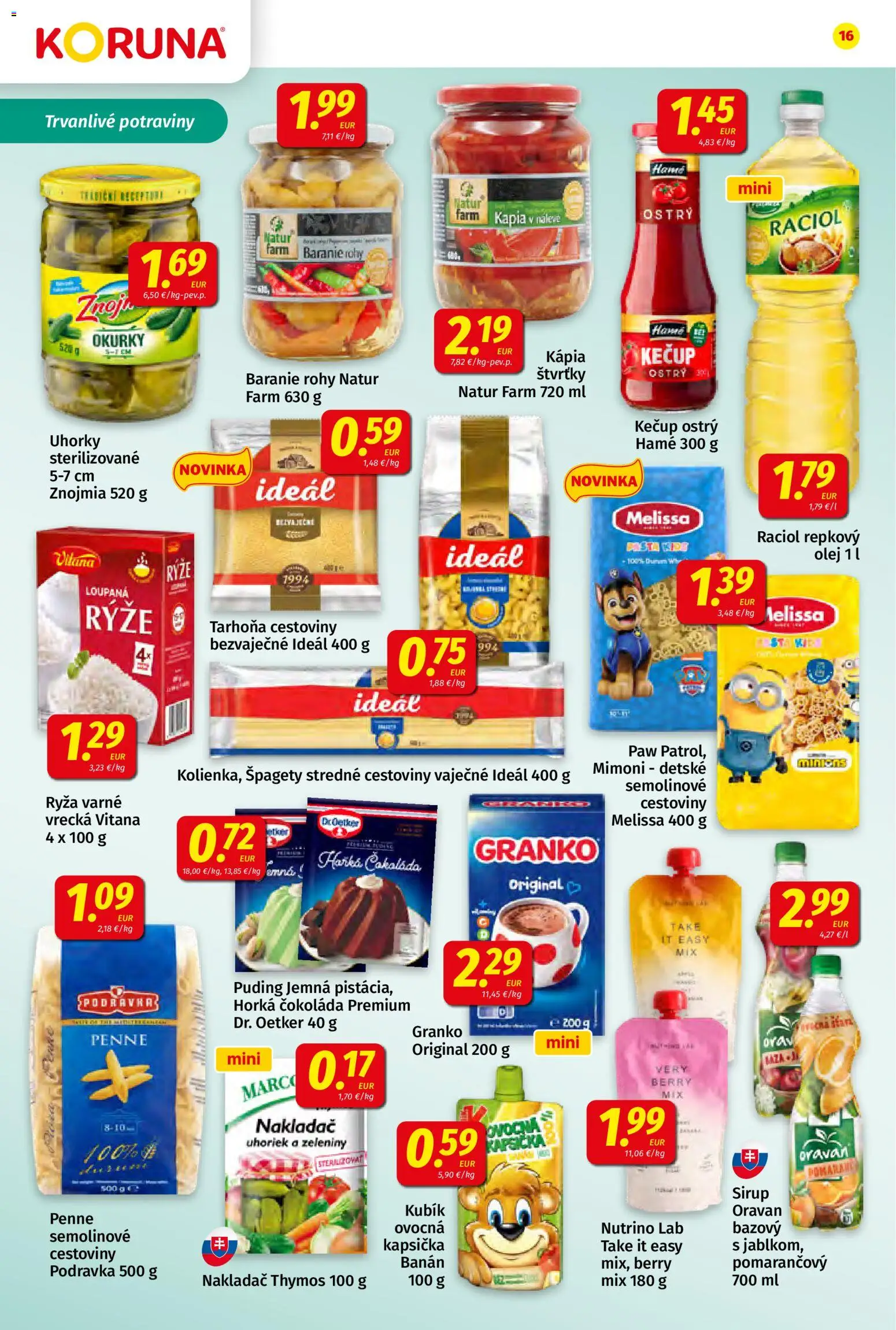 Nové Koruna akcie – leták je platný od 11.09.2026 | Strana: 16 | Produkty: Vaňa, Olej, Ryža, Sirup
