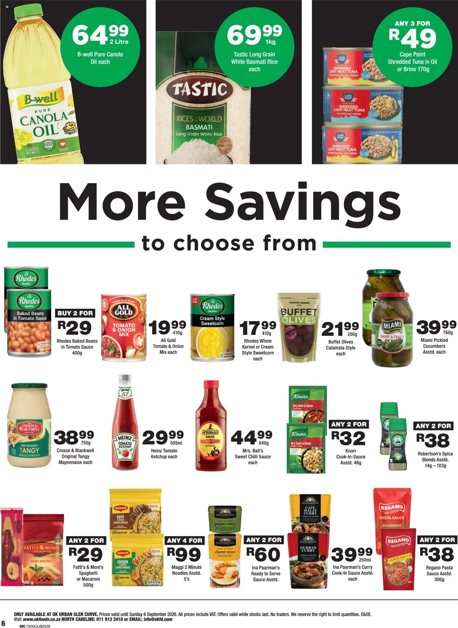 New OK Foods catalogue – valid from 25/08/2026 | Page: 6 | Products: Tuna, Pasta sauce, Pickles, Rice