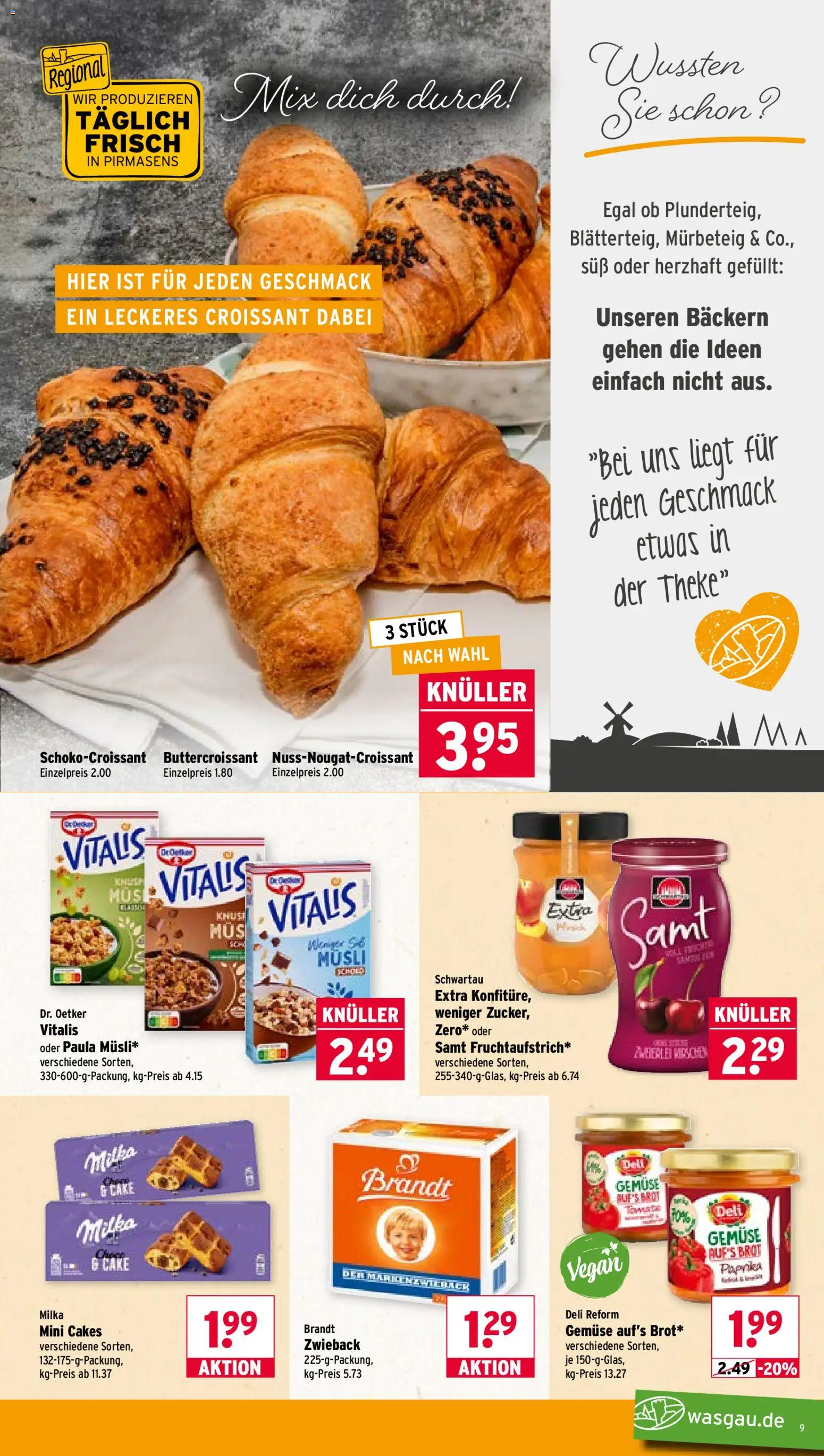 Wasgau Prospekt – gültig ab 20.07.2026 | Seite: 9 | Produkte: Milka, Brot, Schwartau extra, Deli reform