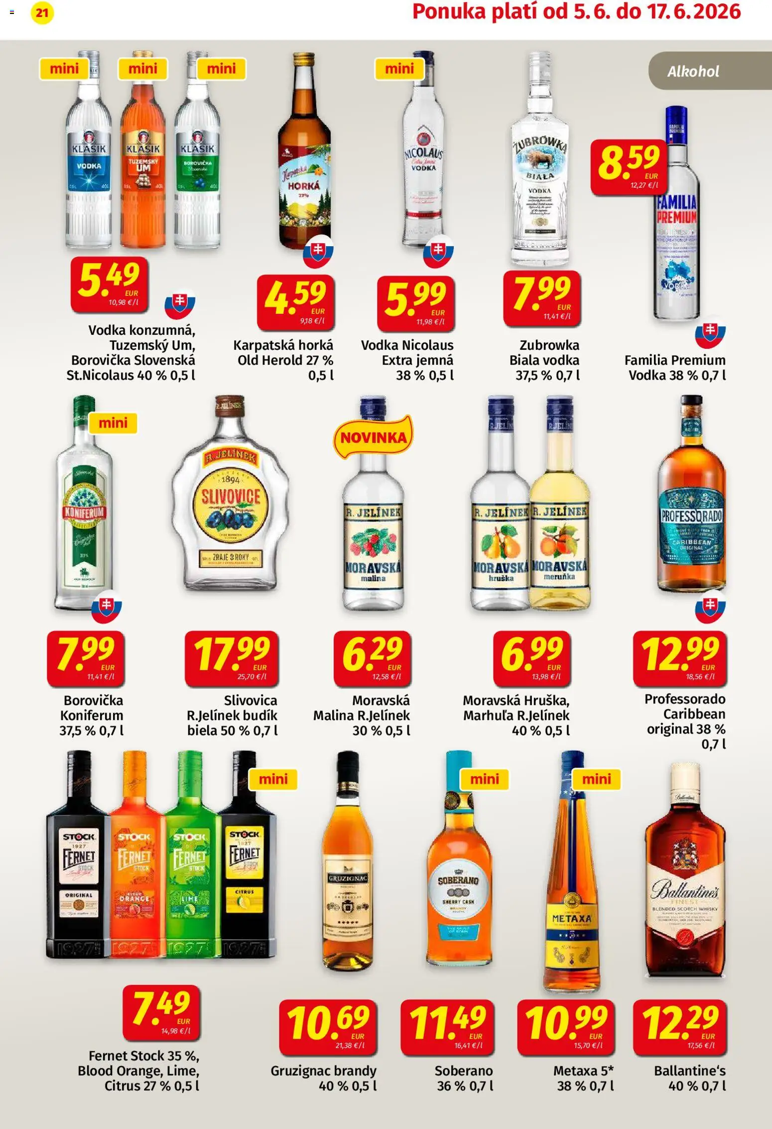 Nové Koruna akcie – leták je platný od 05.06.2026 | Strana: 21 | Produkty: Slivovica, Whisky, Alkohol, Budík