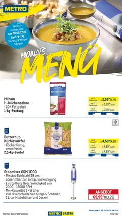 Metro Monats-Menü ab 01.09.2026 gültig