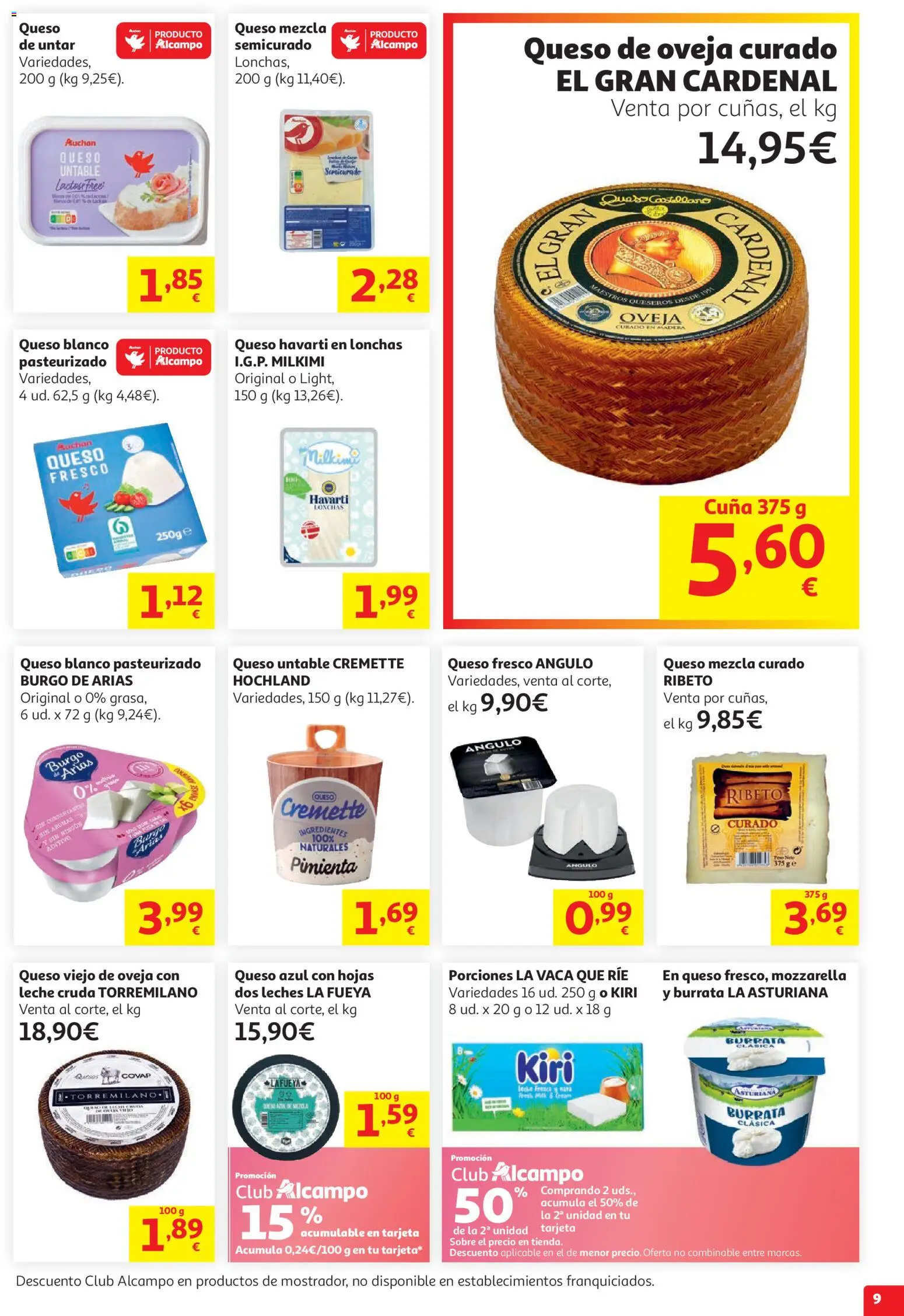 Alcampo HG Catalán Litoral │ válido desde el 15/07/2026 | Página: 9 | Productos: Queso de oveja, Queso, Queso fresco, Cuna
