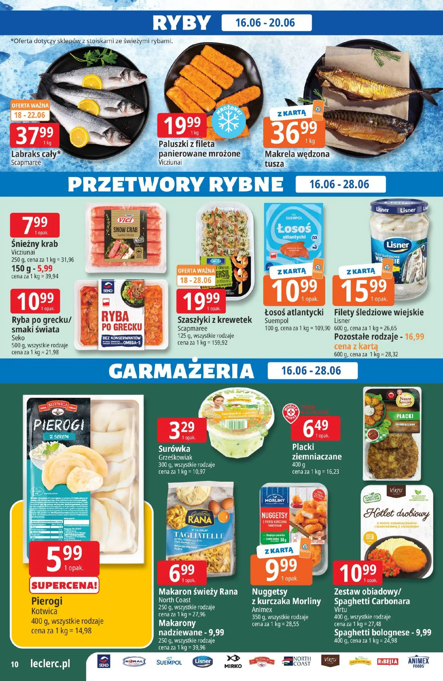 E.Leclerc gazetka - Zielona Góra od 16.06.2026 | Strona: 10 | Produkty: Surimi, Placki ziemniaczane, Ryby, Makaron