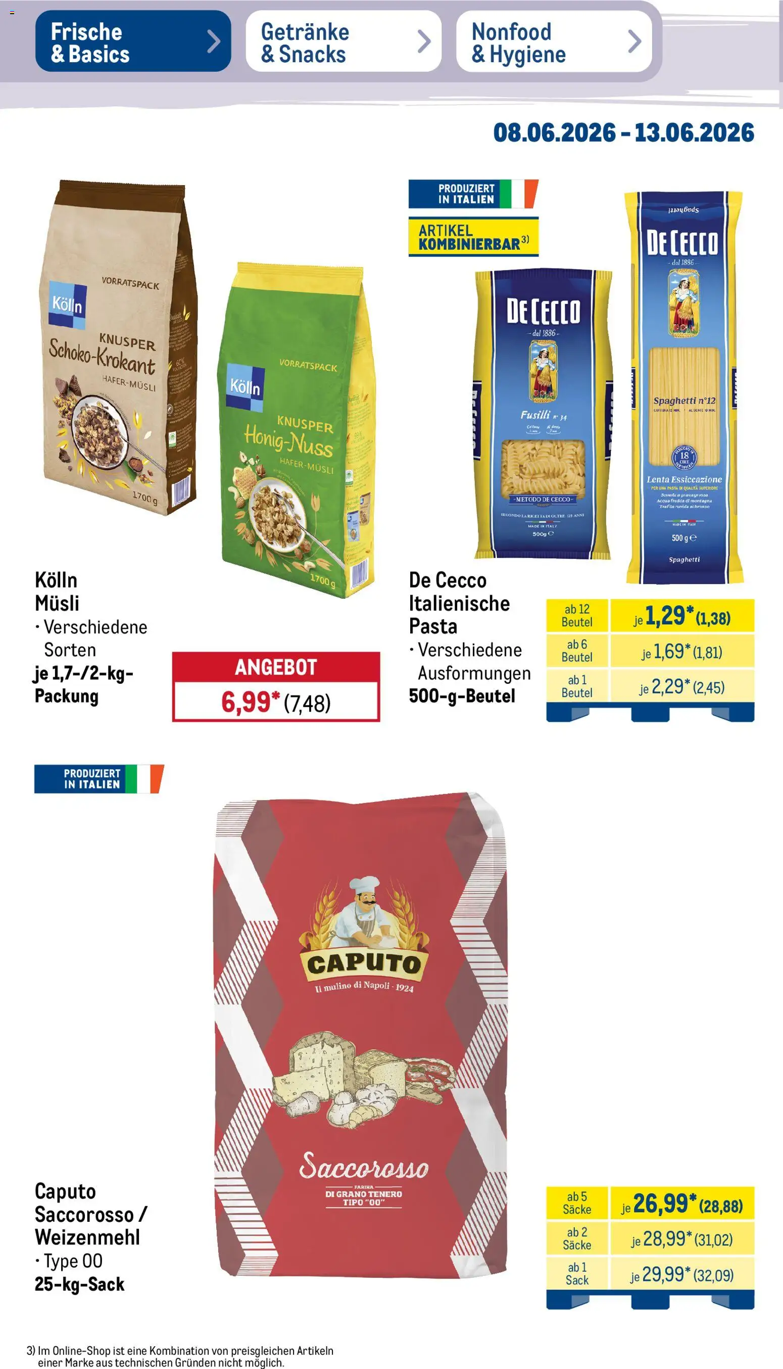 Metro Prospekt – gültig ab 08.06.2026 | Seite: 18 | Produkte: Musli, Kolln, Weizenmehl, Pasta