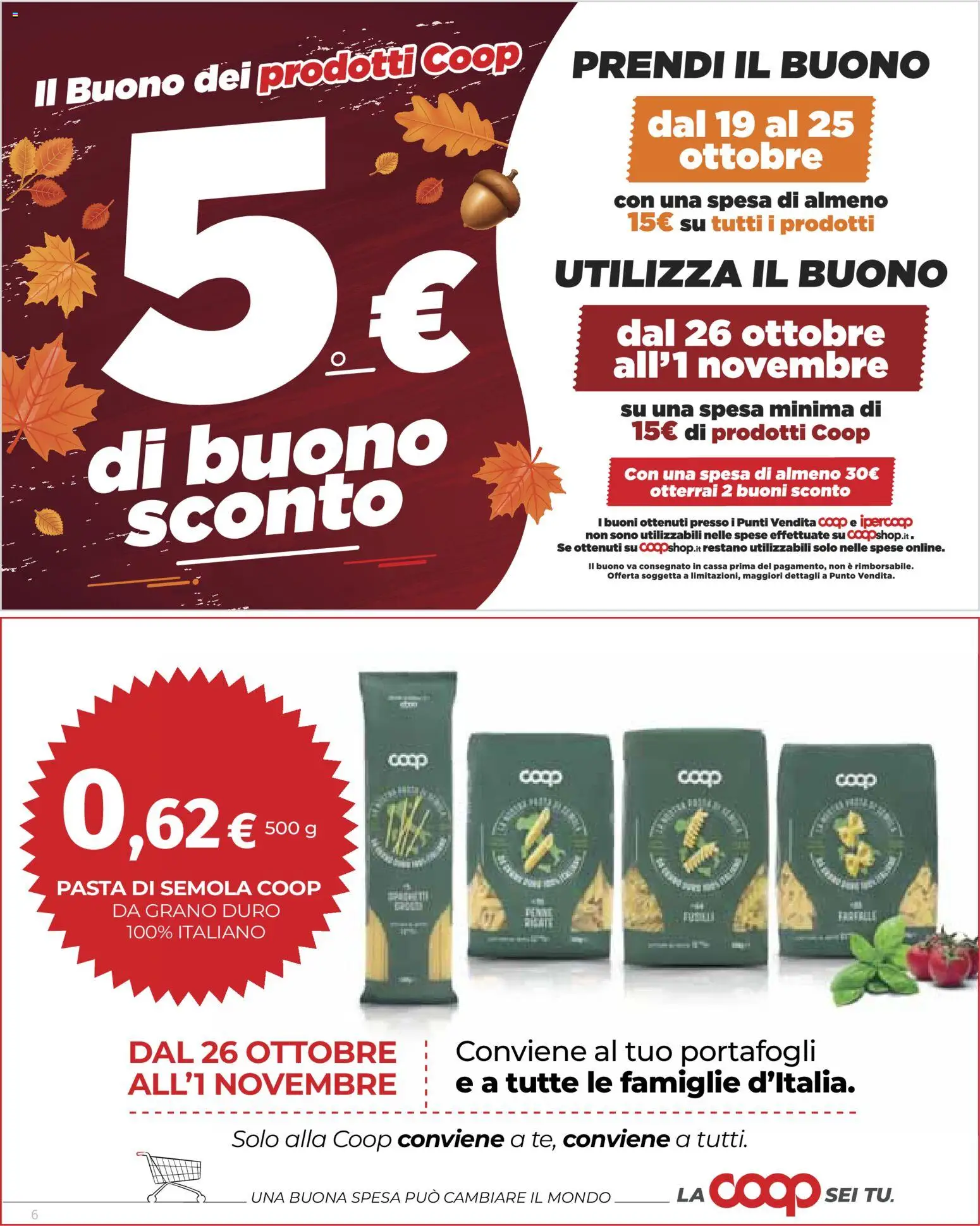 Volantino COOP del 15/10/2026 | Pagina: 6 | Prodotti: Pasta di semola, Pasta, Semola, Penne
