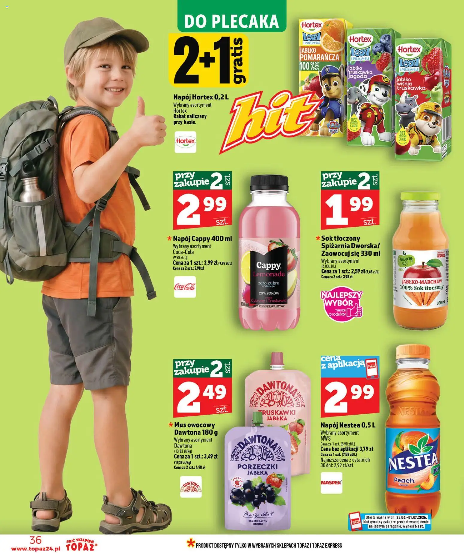 Topaz gazetka - Ceny małe na stałe od 25.06.2026 | Strona: 36 | Produkty: Coca cola, Sok, Jabłka, Truskawki
