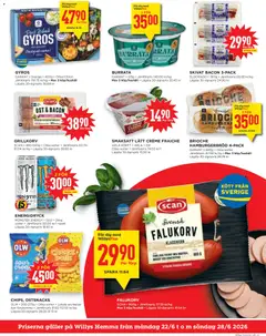 Willys erbjudanden Hemma - Förhandsvisning av reklamblad från butik Willys aktuell från 22/06/2026 | Sida: 3 | Produkter: Bacon, Burrata, Hamburgerbröd, Grillkorv