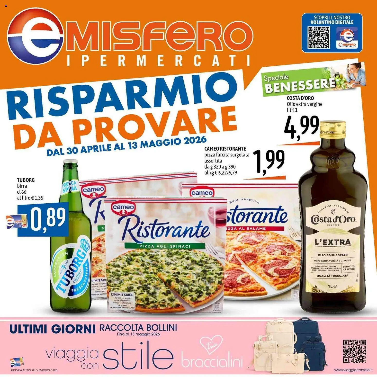 Volantino Emisfero del 30.04.2026 | Pagina: 1 | Prodotti: Salame, Birra, Olio, Spinaci