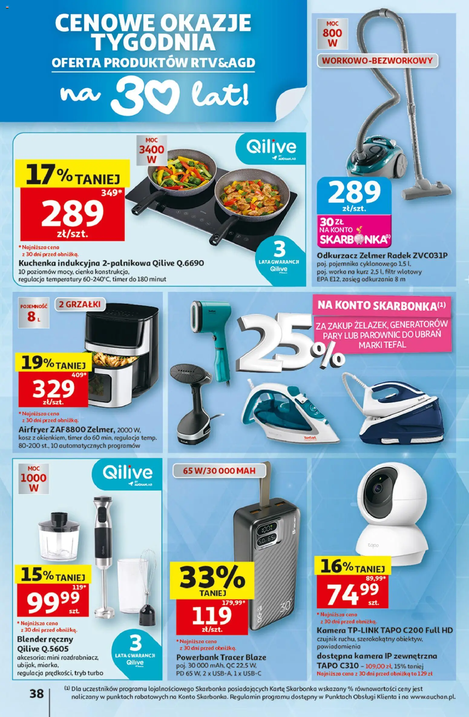 Auchan gazetka - 30 Lat Hipermarket od 16.07.2026 | Strona: 38 | Produkty: Powerbank, Kuchenka, Blender, Tefal