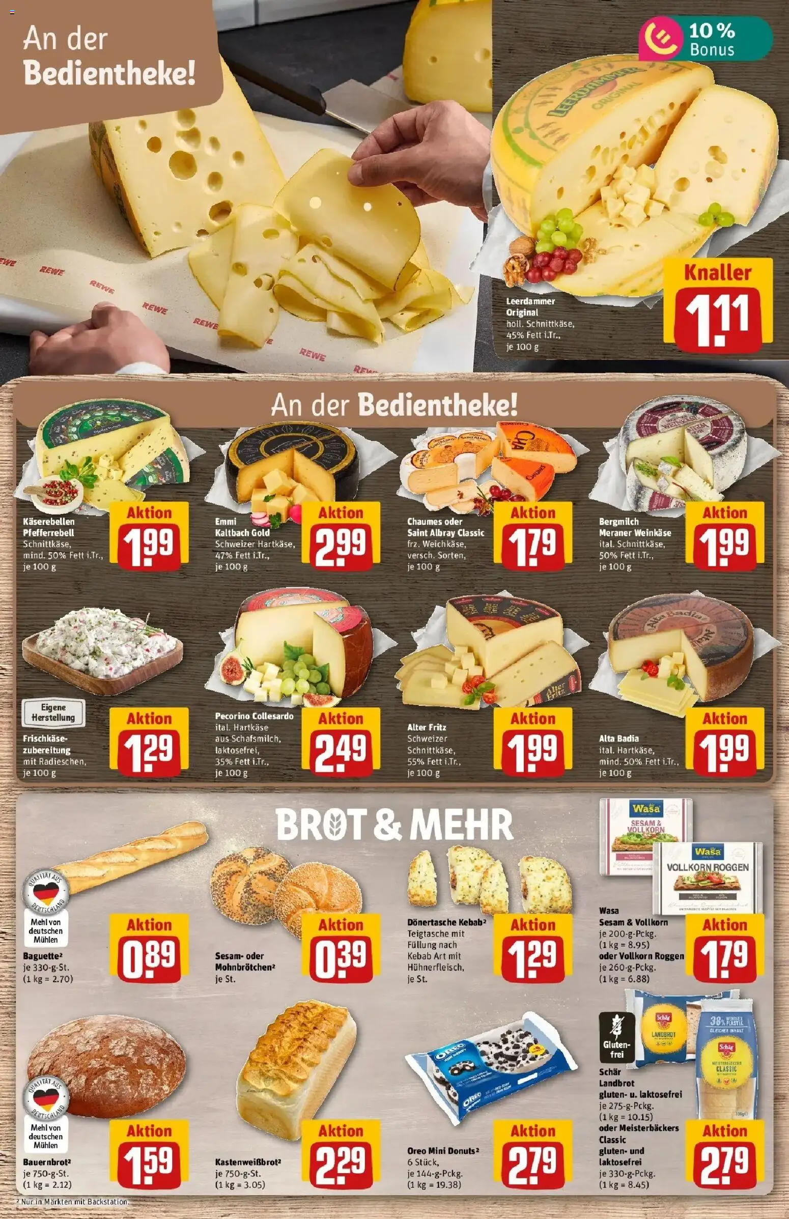 REWE Prospekt ab 31.08.2026 zum Blättern » Angebote | Seite: 11 | Produkte: Leerdammer, Donuts, Brot, Frischkase