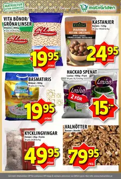 Matvärlden erbjudanden - Förhandsvisning av reklamblad från butik Matvärlden aktuell från 28/09/2026 | Sida: 4 | Produkter: Basmatiris, Ris, Valnötter, Kycklingvingar