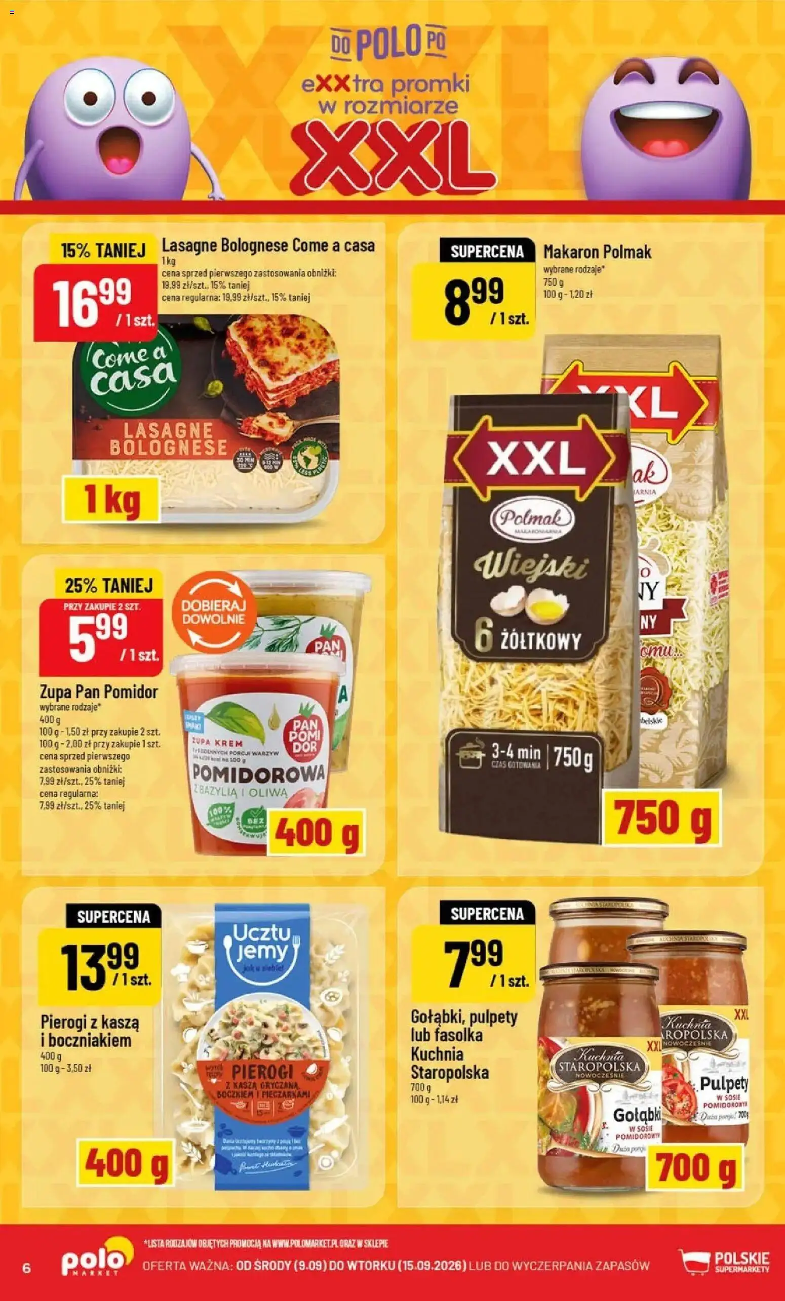 Nowa POLOmarket gazetka od jutra 09.09.2026 | Strona: 6 | Produkty: Kasza, Pierogi, Lasagne bolognese, Makaron