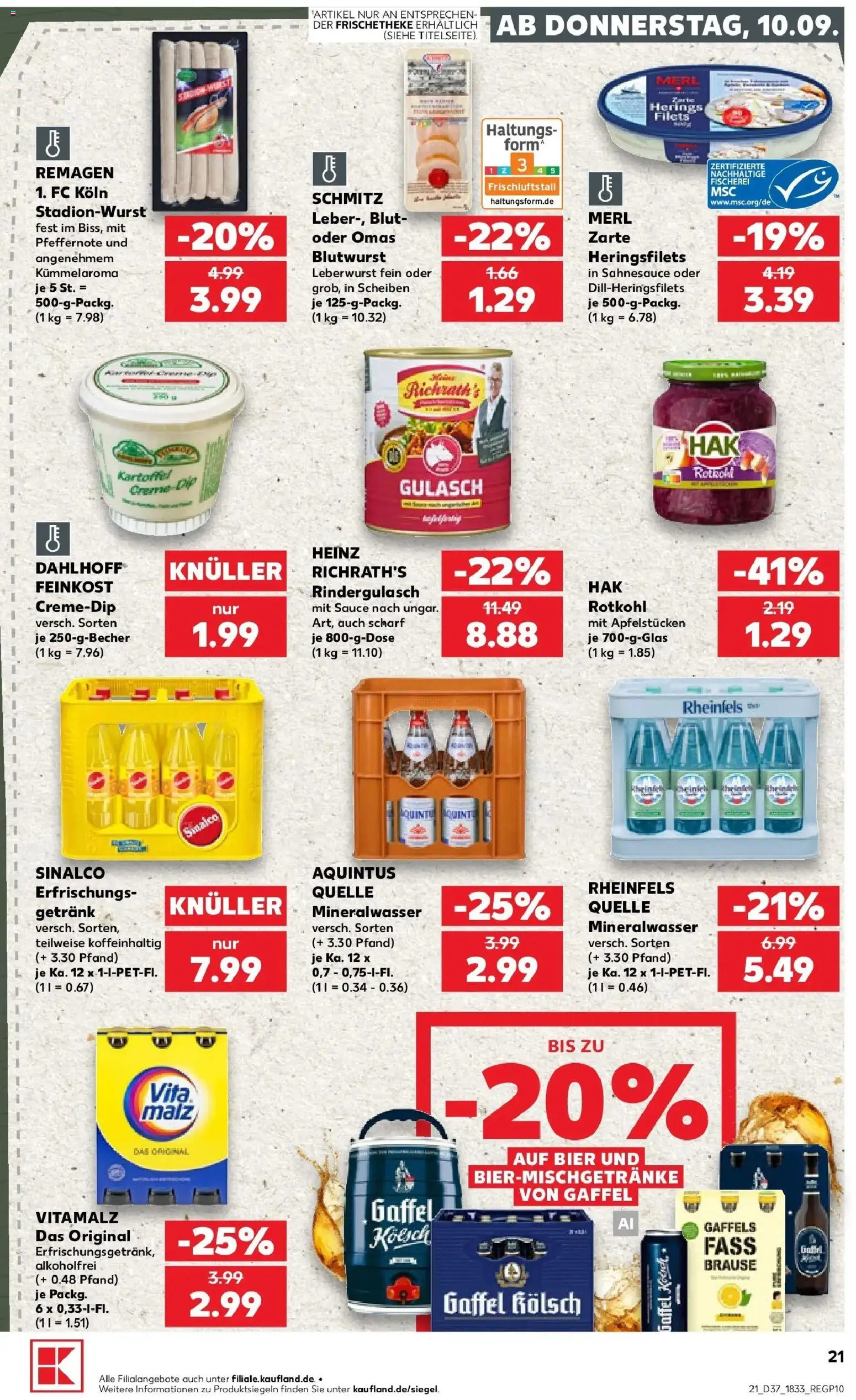 Prospekt Kaufland ab 10.09.2026 » Angebote Online zum Blättern | Seite: 21 | Produkte: Sinalco, Rotkohl, Mineralwasser, Rheinfels quelle
