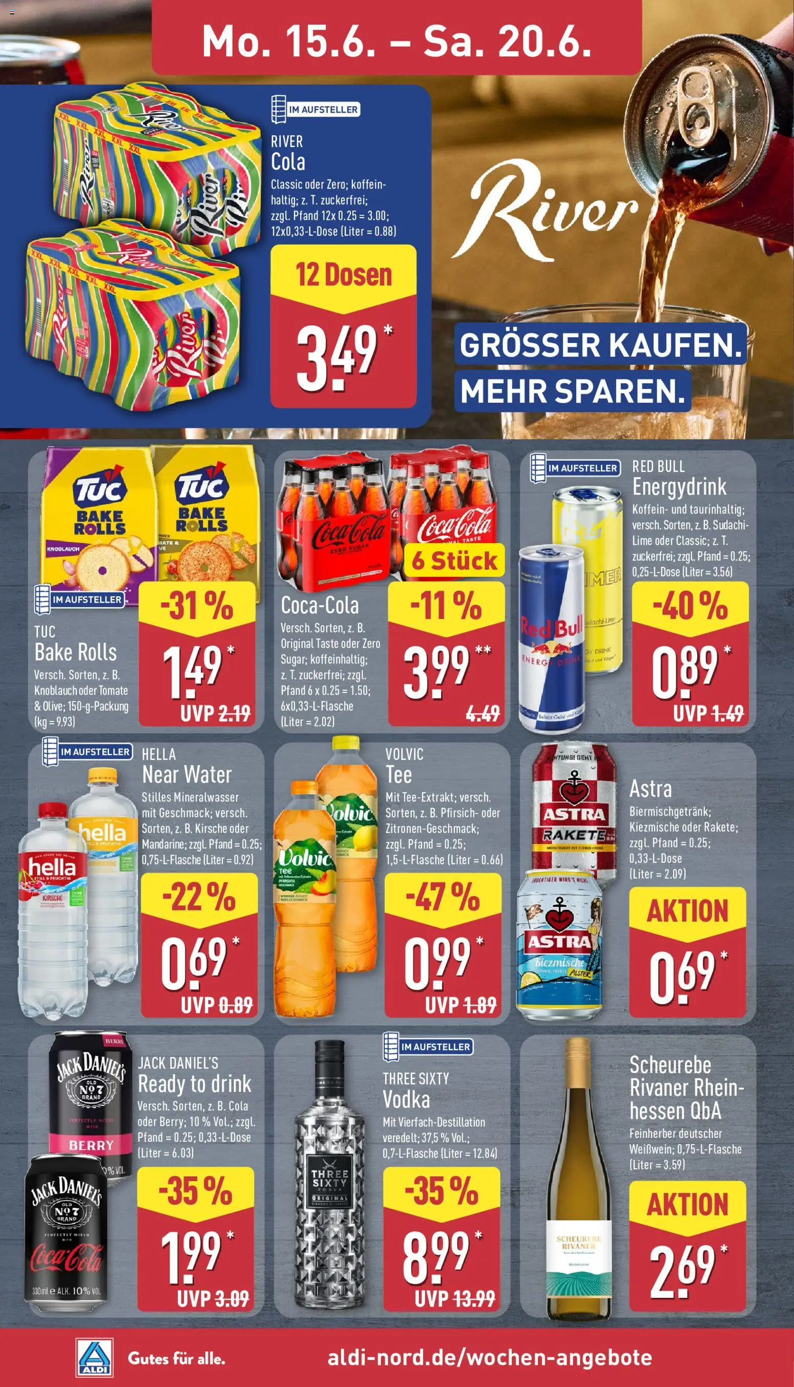 Aldi Prospekt – gültig ab 15.06.2026 | Seite: 12 | Produkte: Red bull, Astra, Jack Daniel's, Hella