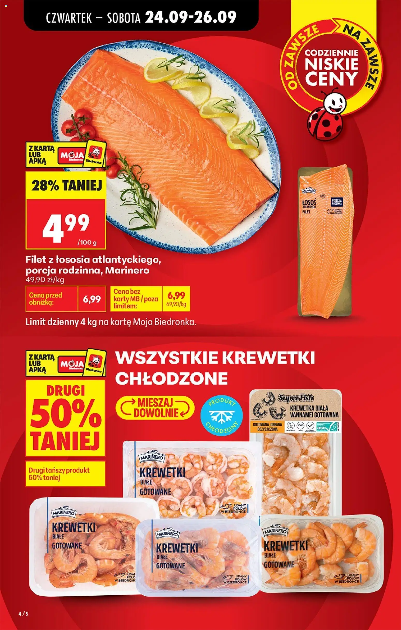 Biedronka gazetka od czwartku od 24.09.2026 | Strona: 6 | Produkty: Łosoś atlantycki, Łosoś, Krewetki białe, Filet