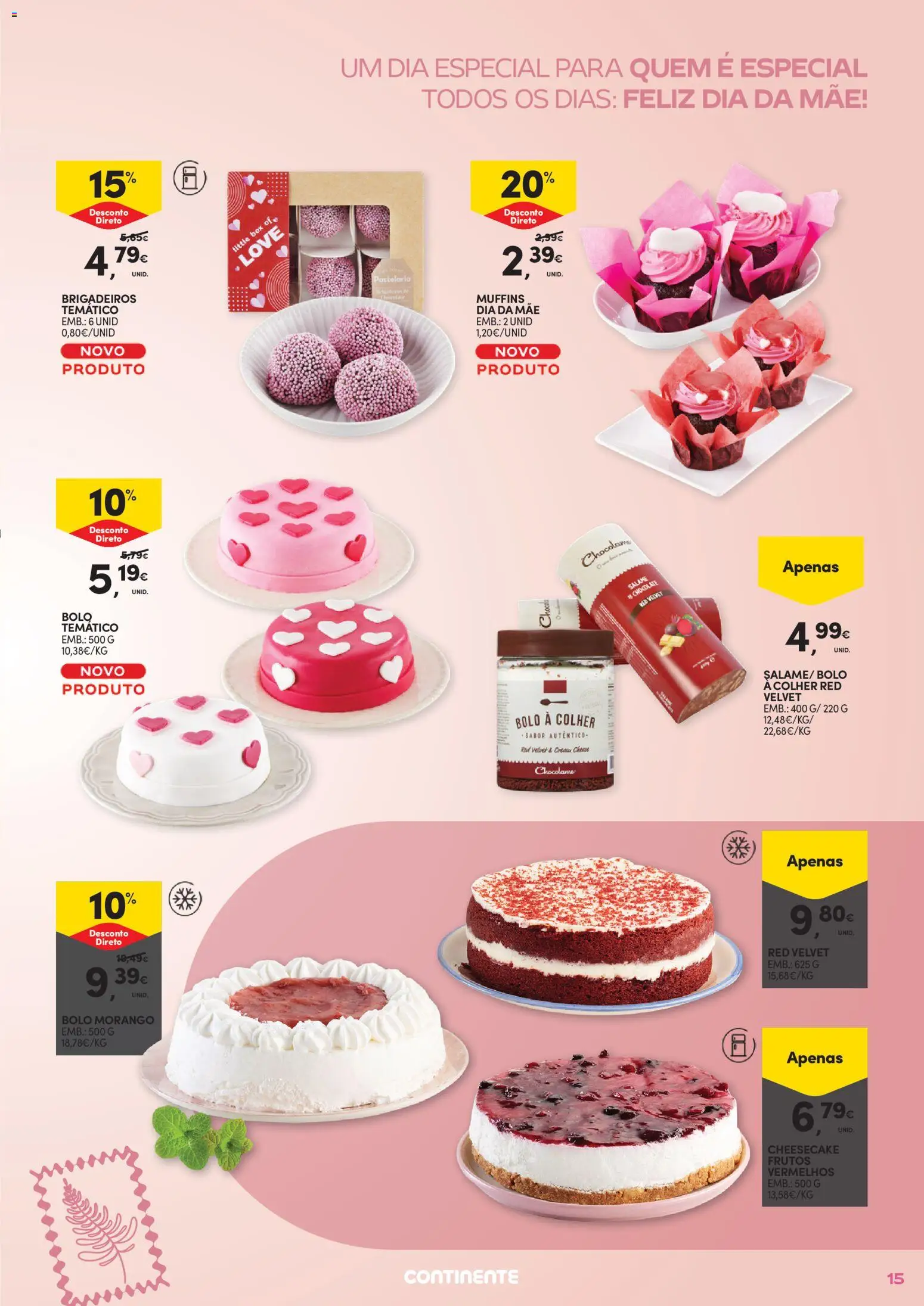 Continente Dia da Mãe │ válido de 14.04.2026 | Página: 15 | Produtos: Bolo, Chocolate, Salame