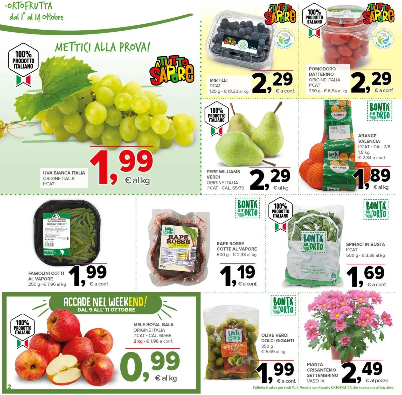 Volantino Todis del 01/10/2026 | Pagina: 2 | Prodotti: Mele, Pere, Uva, Mirtilli
