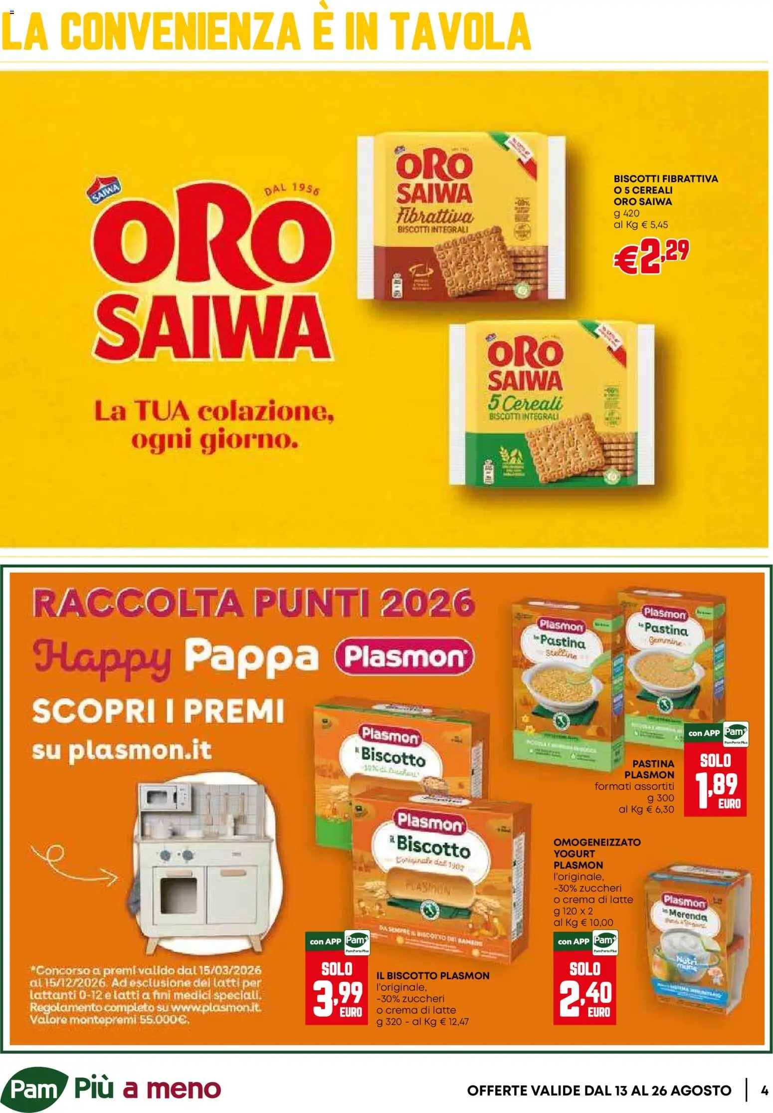 Volantino PAM del 13/08/2026 | Pagina: 4 | Prodotti: Yogurt, Cereali, Biscotti, Latte