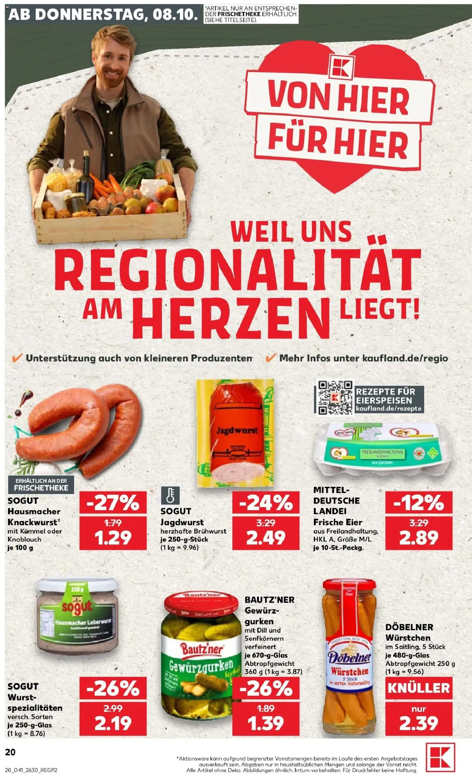 Prospekt Kaufland ab 08.10.2026 » Angebote Online zum Blättern | Seite: 20 | Produkte: Eier, Spezialitäten, Wurst, Knoblauch