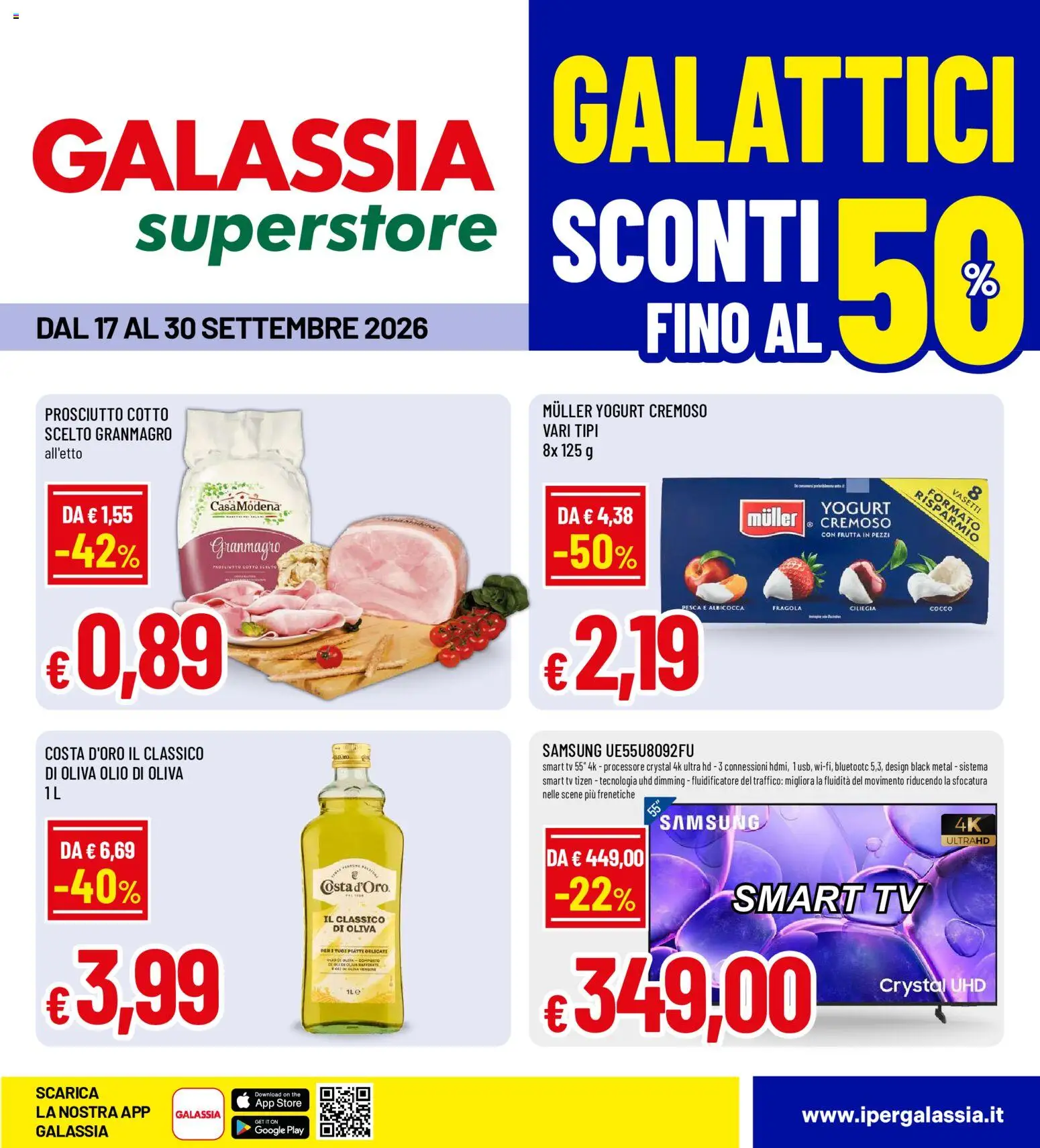 Volantino Galassia del 17/09/2026 | Pagina: 1 | Prodotti: Prosciutto Cotto, Yogurt, Olio, Yogurt cremoso