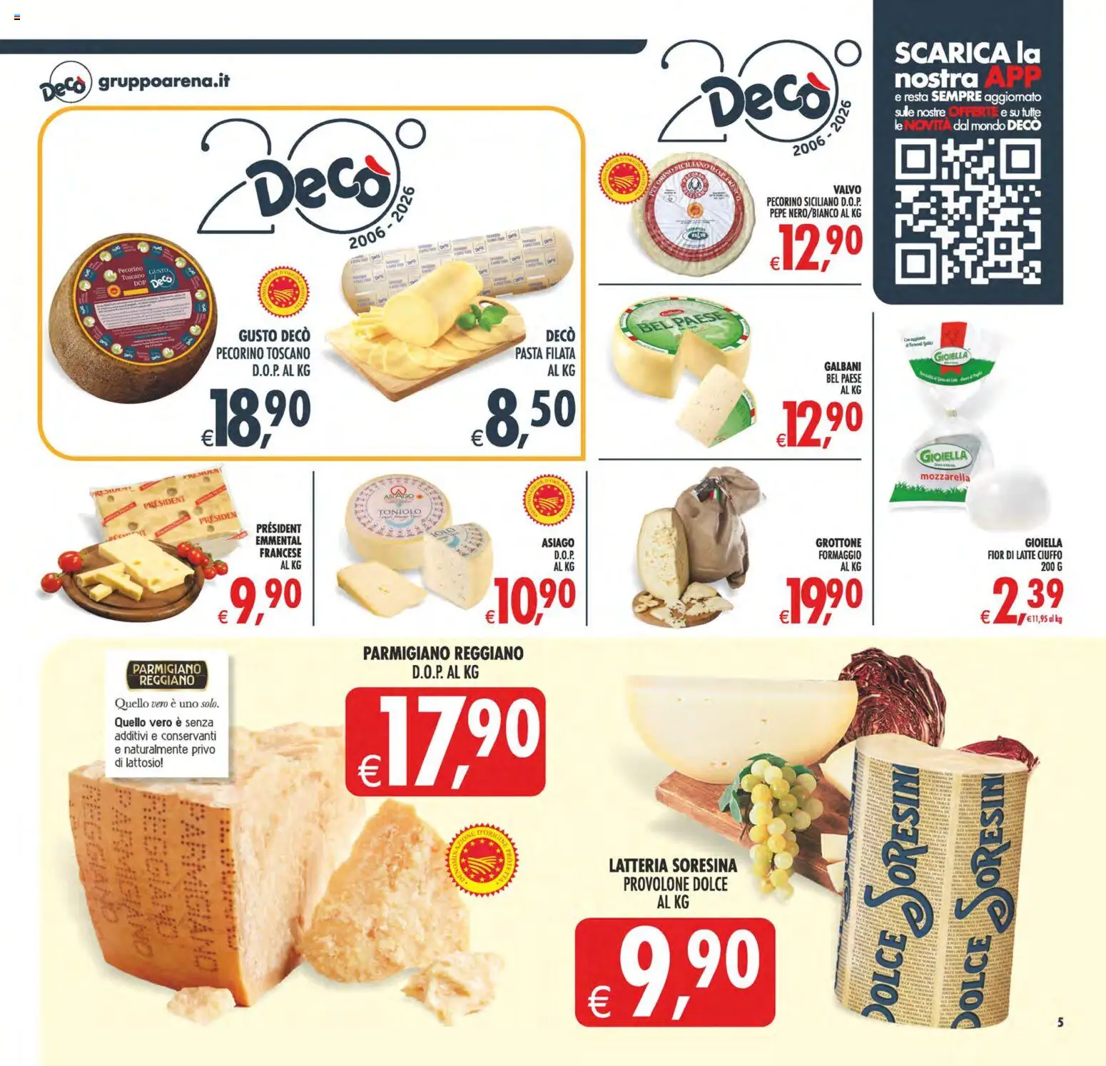 Volantino Decò del 28.04.2026 | Pagina: 5 | Prodotti: Pepe, Mozzarella, Parmigiano reggiano, Emmental