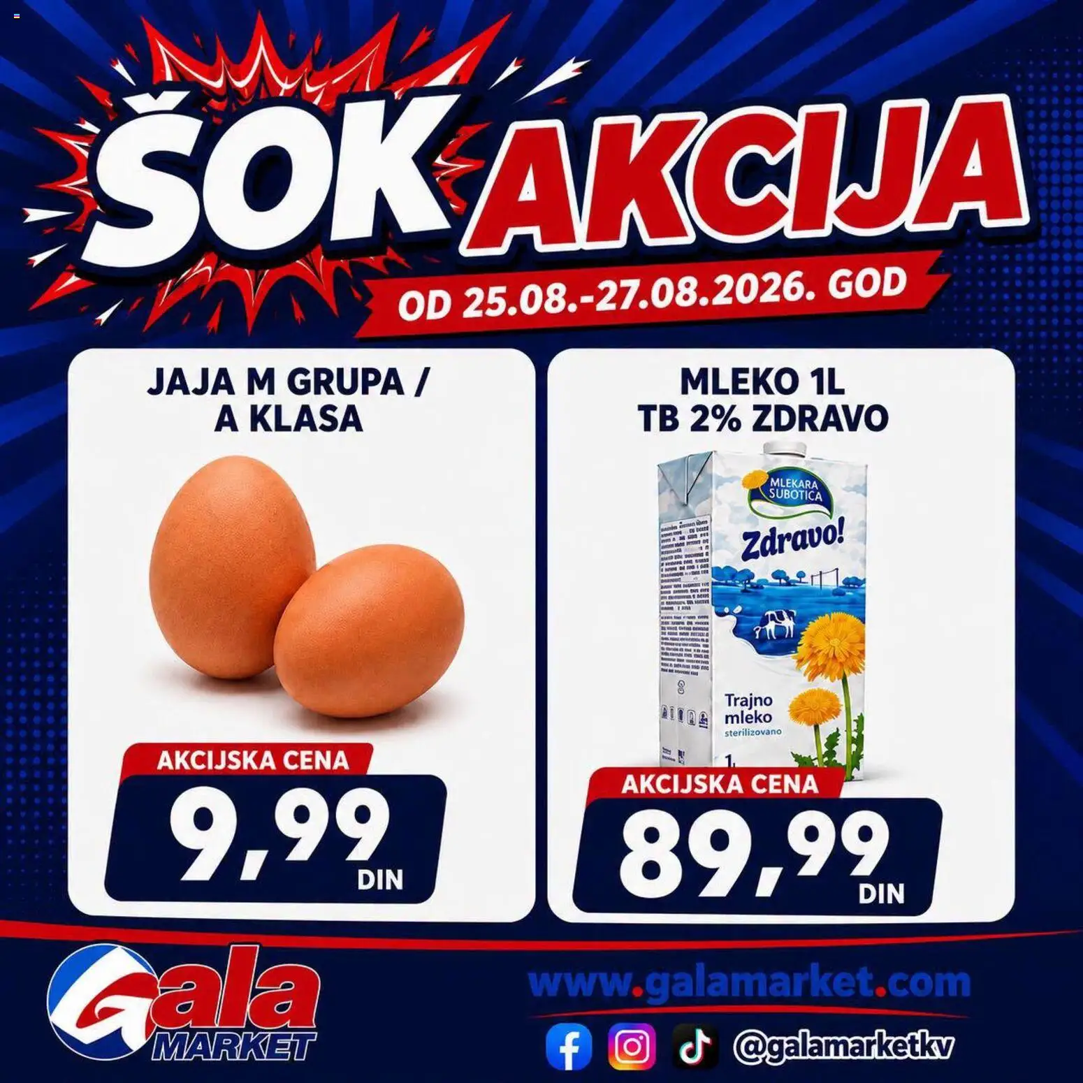 Gala MARKET katalog - važi od 25.08.2026 | Strana: 1 | Proizvode: Mleko, Jaja
