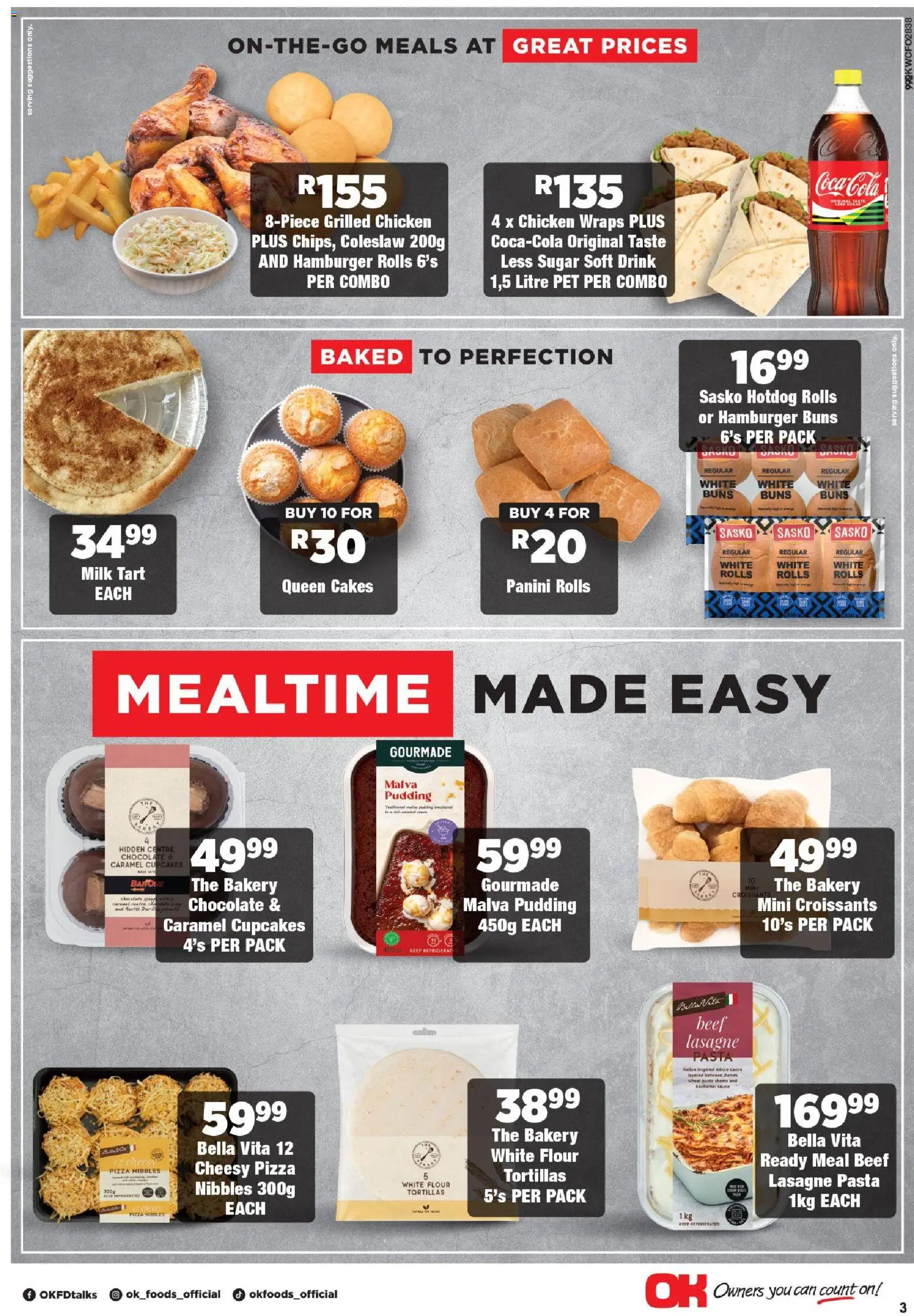 New OK Foods catalogue – valid from 24.04.2026 | Page: 3 | Products: Milk, Chicken, Pasta, Sugar