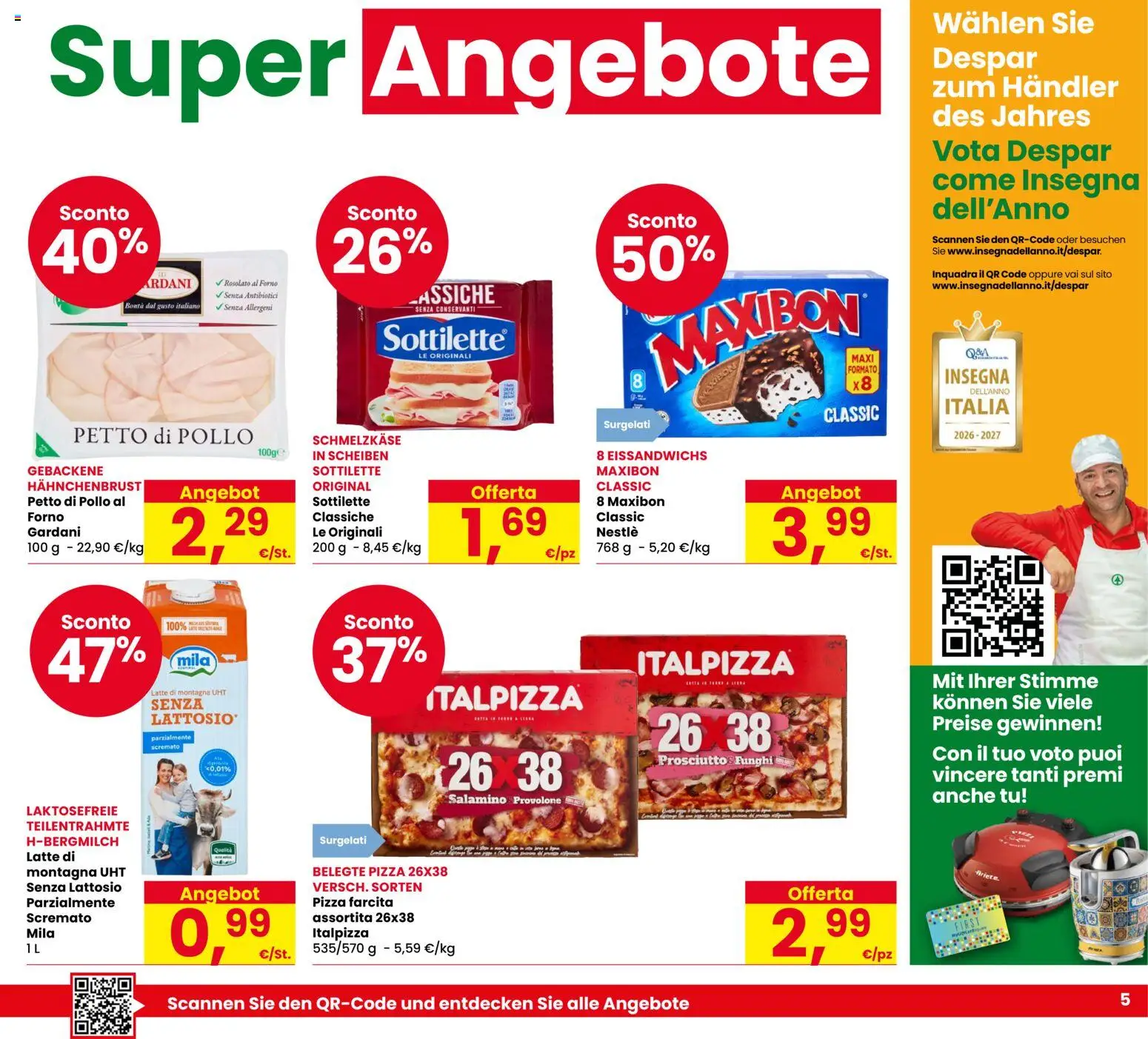 Volantino Despar del 20/08/2026 | Pagina: 5 | Prodotti: Provolone, Latte, Prosciutto, Funghi