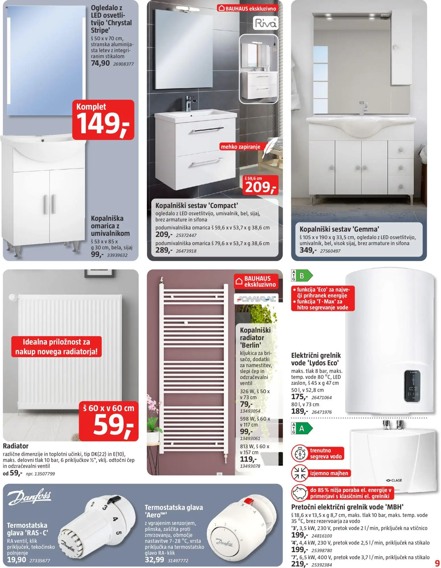 Novi Bauhaus katalog ponudbe – veljaven od 19.08.2026 | Stran: 9 | Izdelki: Radiator, Ogledalo, Ventil, Grelnik vode