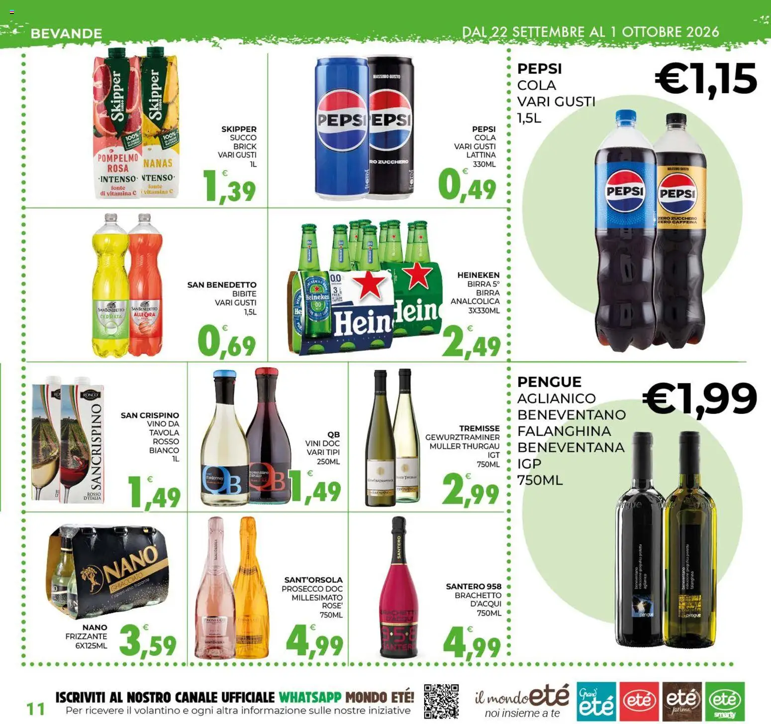 Volantino Eté del 22/09/2026 | Pagina: 11 | Prodotti: Succo, Birra, Prosecco, Vino