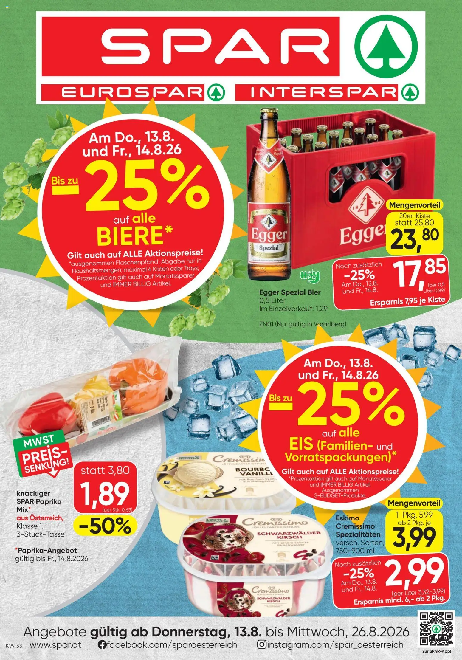 Spar - Flugblatt gültig ab 13.08.2026 | Seite: 1 | Produkte: Eis, Bier