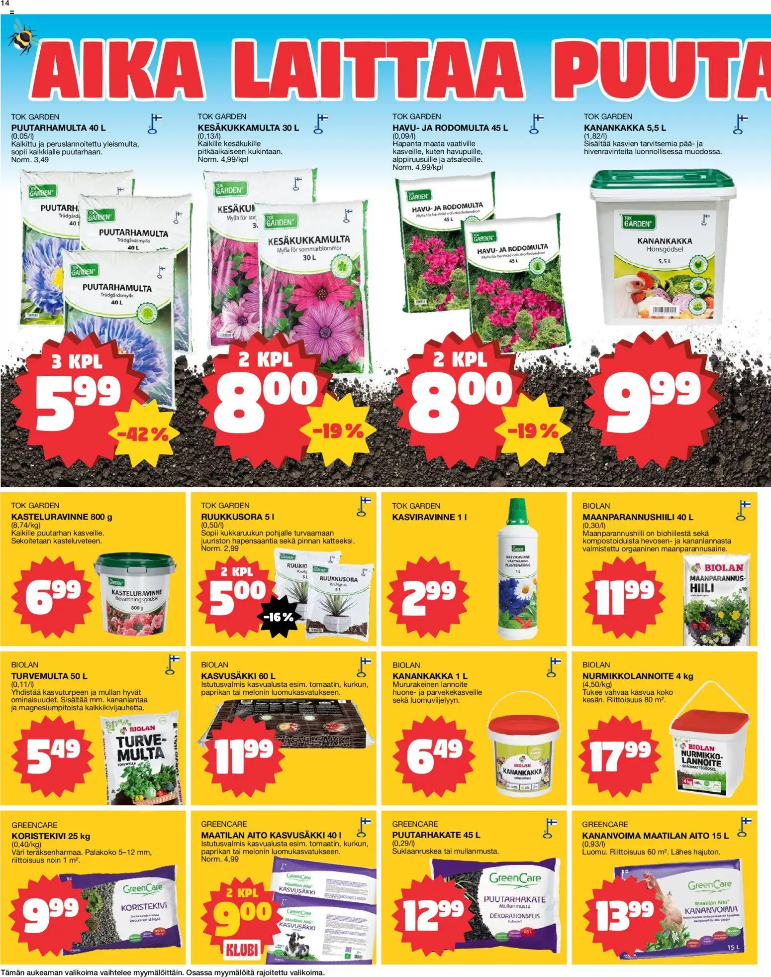 Tokmanni tarjoukset – voimassa 25.05.2026 alkaen | Sivu: 14 | Tuotteet: Multa, Lannoite, Turve