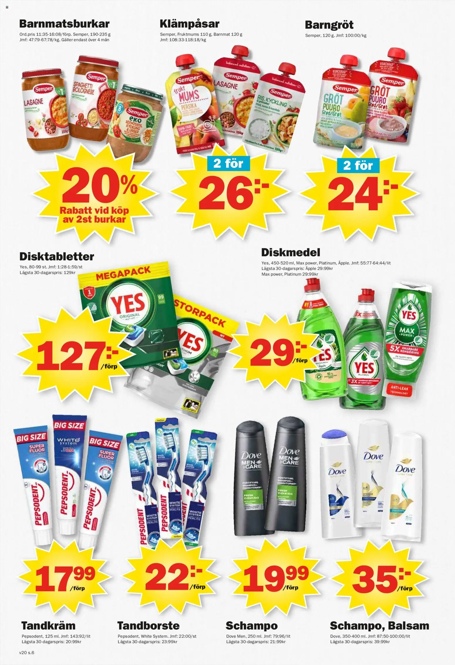 Pekås reklamblad aktuell från 11.05.2026 | Sida: 6 | Produkter: Barnmat, Balsam, Diskmedel, Persika