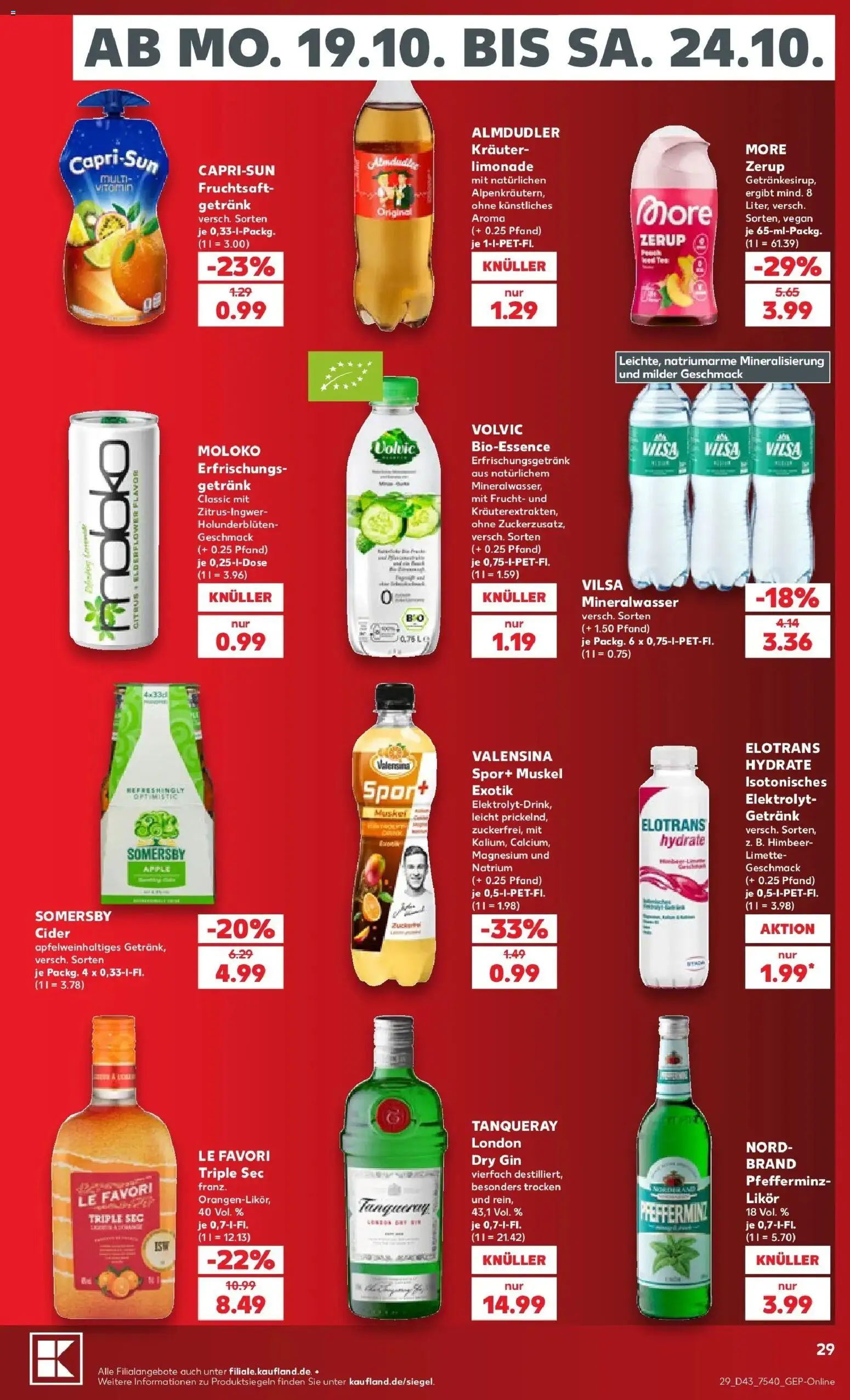 Prospekt Kaufland ab 19.10.2026 » Angebote Online zum Blättern | Seite: 33 | Produkte: Mineralwasser, Valensina, Gin, Volvic