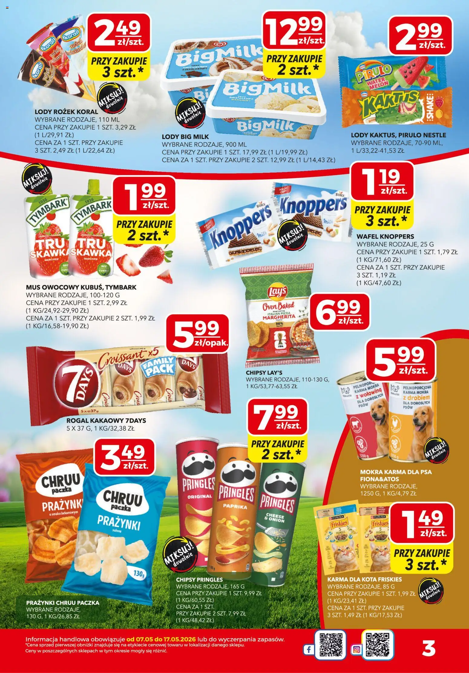 Top Market gazetka mini od 07.05.2026 | Strona: 3 | Produkty: Chipsy, Karma dla kota, Karma dla psa, Lody