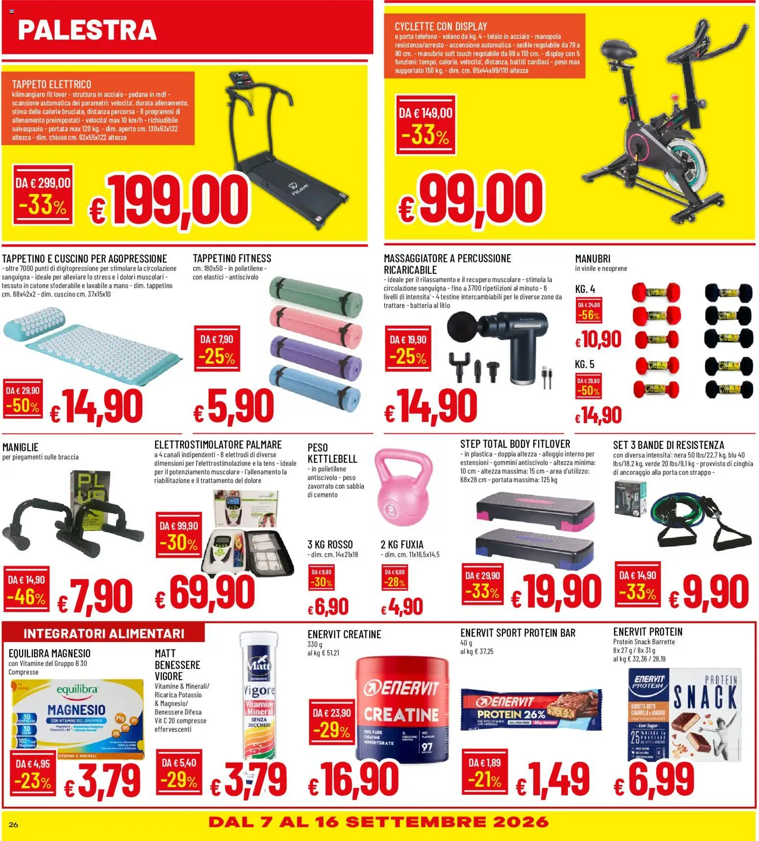 Volantino Galassia del 03/09/2026 | Pagina: 26 | Prodotti: Porta, Cyclette, Batteria, Tappeto